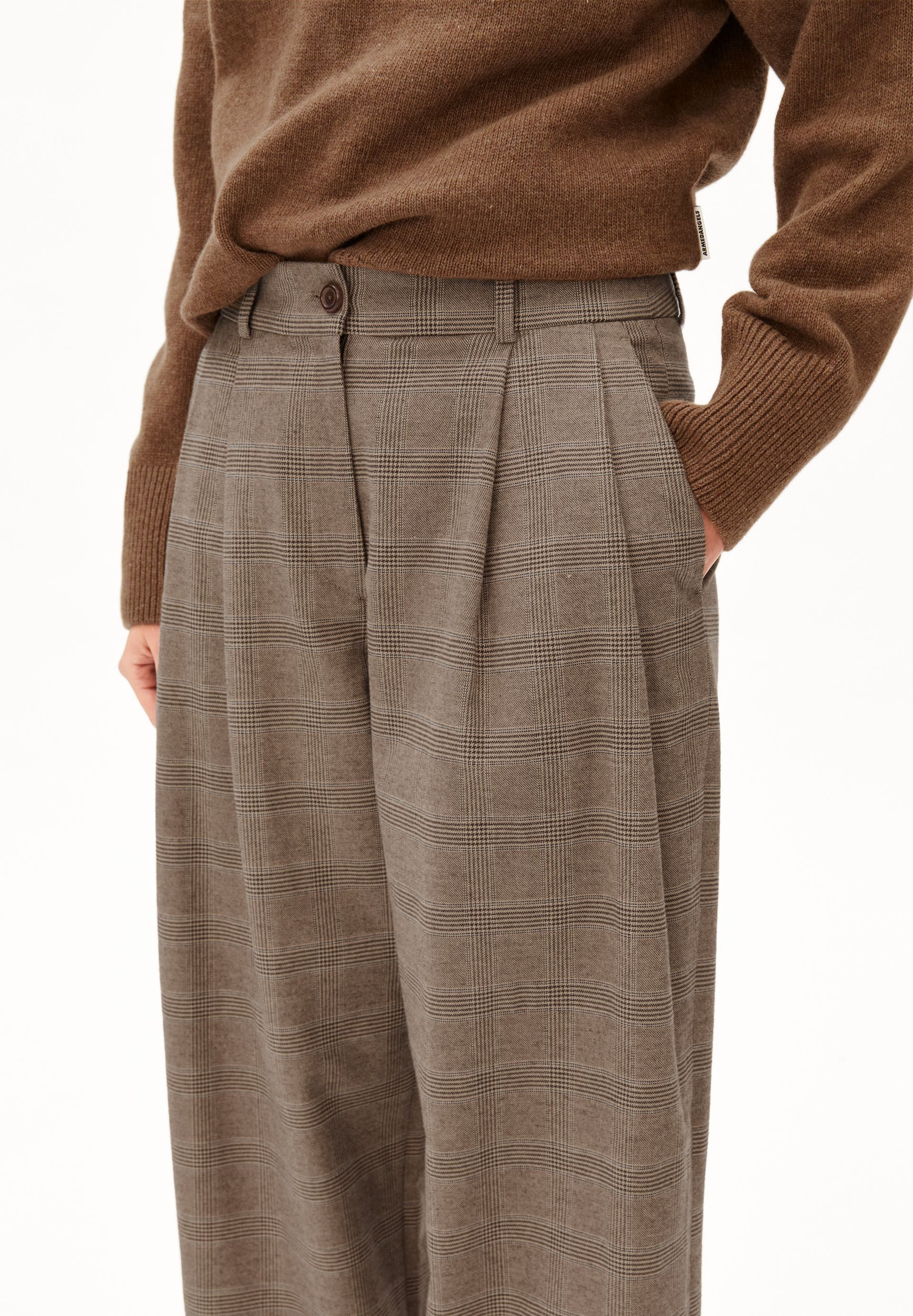Armedangels Stoffhose CHECK WIDE PLEATED Bio-Baumwoll Mix (Mid waist, Relaxed Fit)