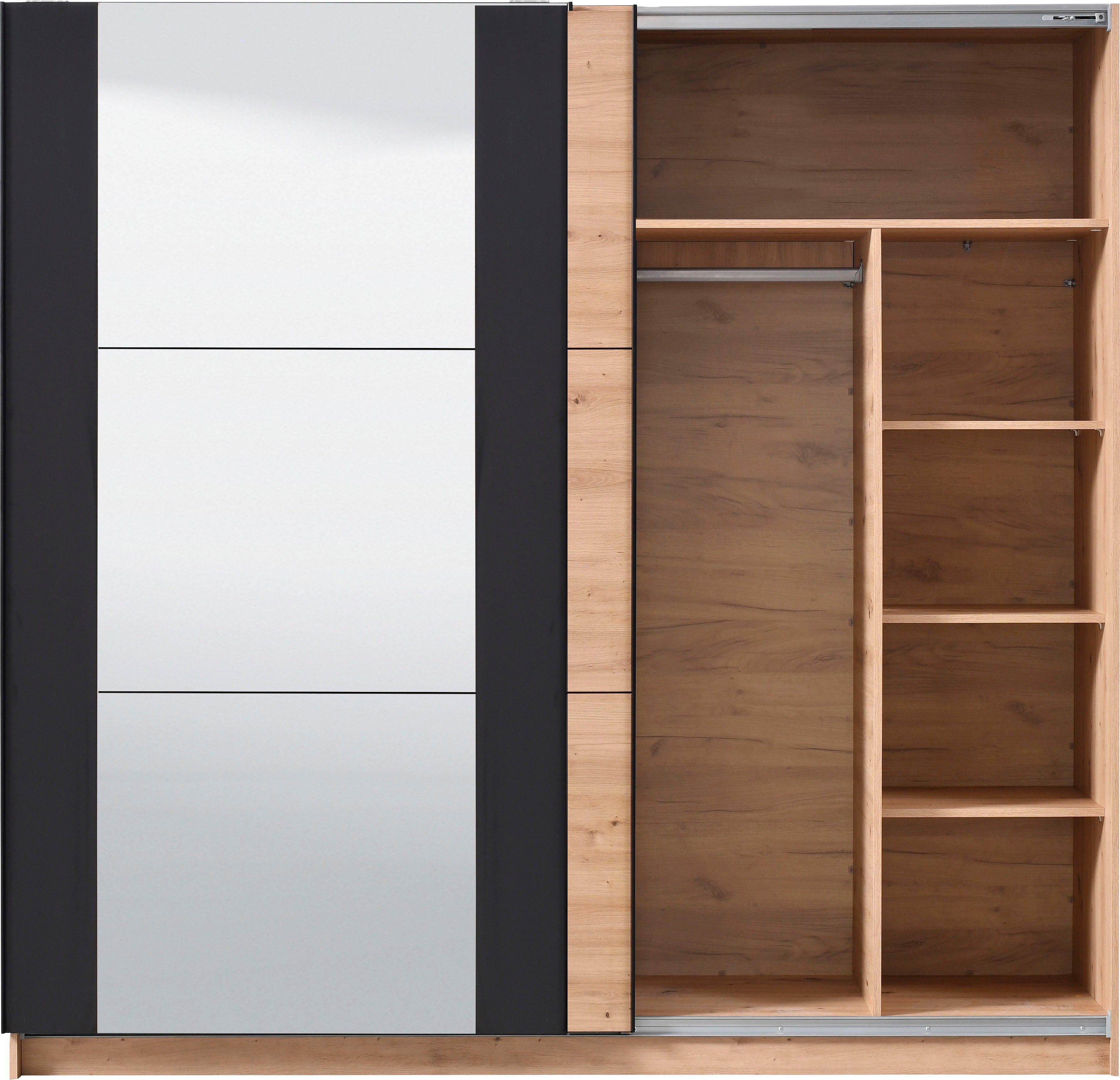 Home affaire Schwebetürenschrank Sardinia, Kleiderschrank mit Spiegel, FSC®-zertifiziert inklusive Inneneinteilung, 217x210x62,5cm, ABS Schutzkanten – Bild 5 von 5