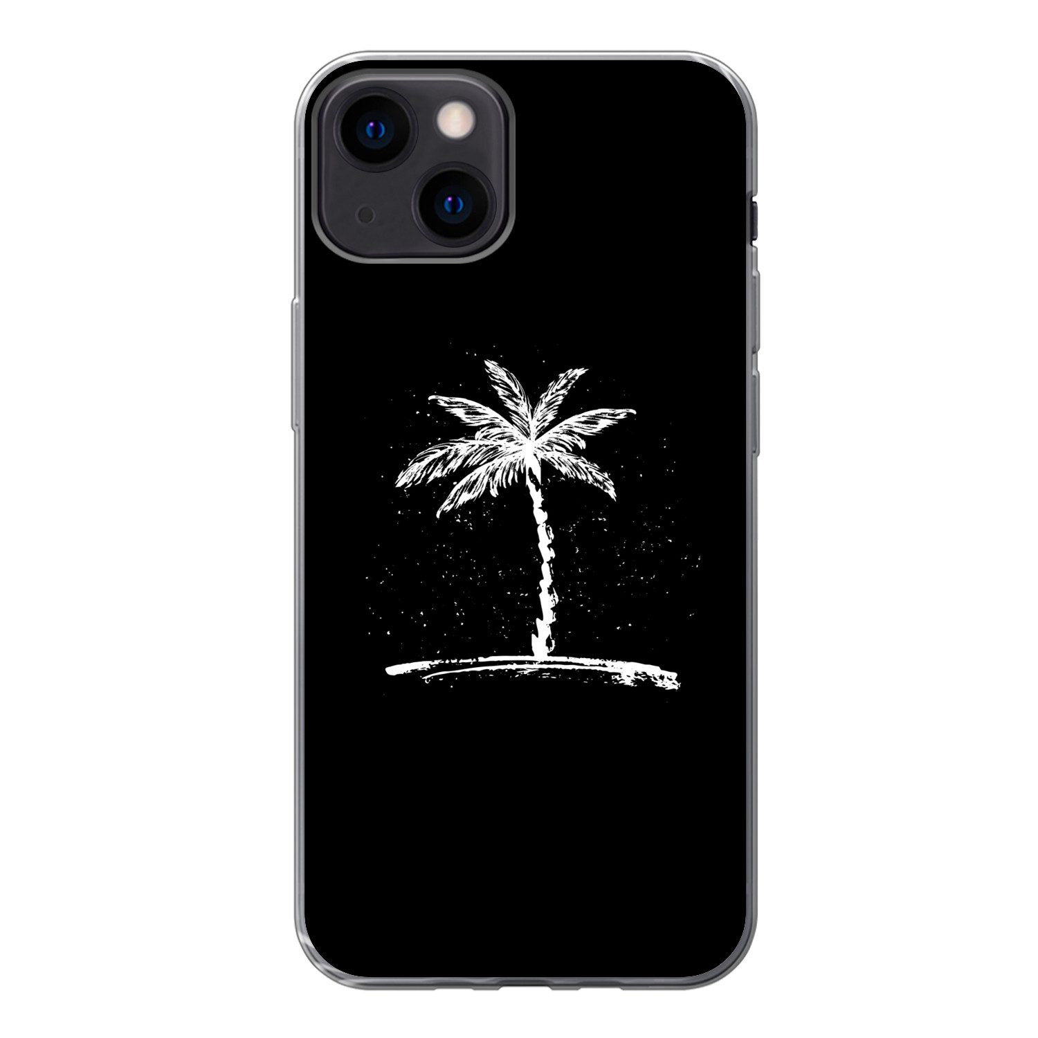 MuchoWow Handyhülle für Apple iPhone 13 Palme - Weiß - Schwarz - Tropisch, Smartphone-Bumper, Print, Handy Schutzhülle Dünn