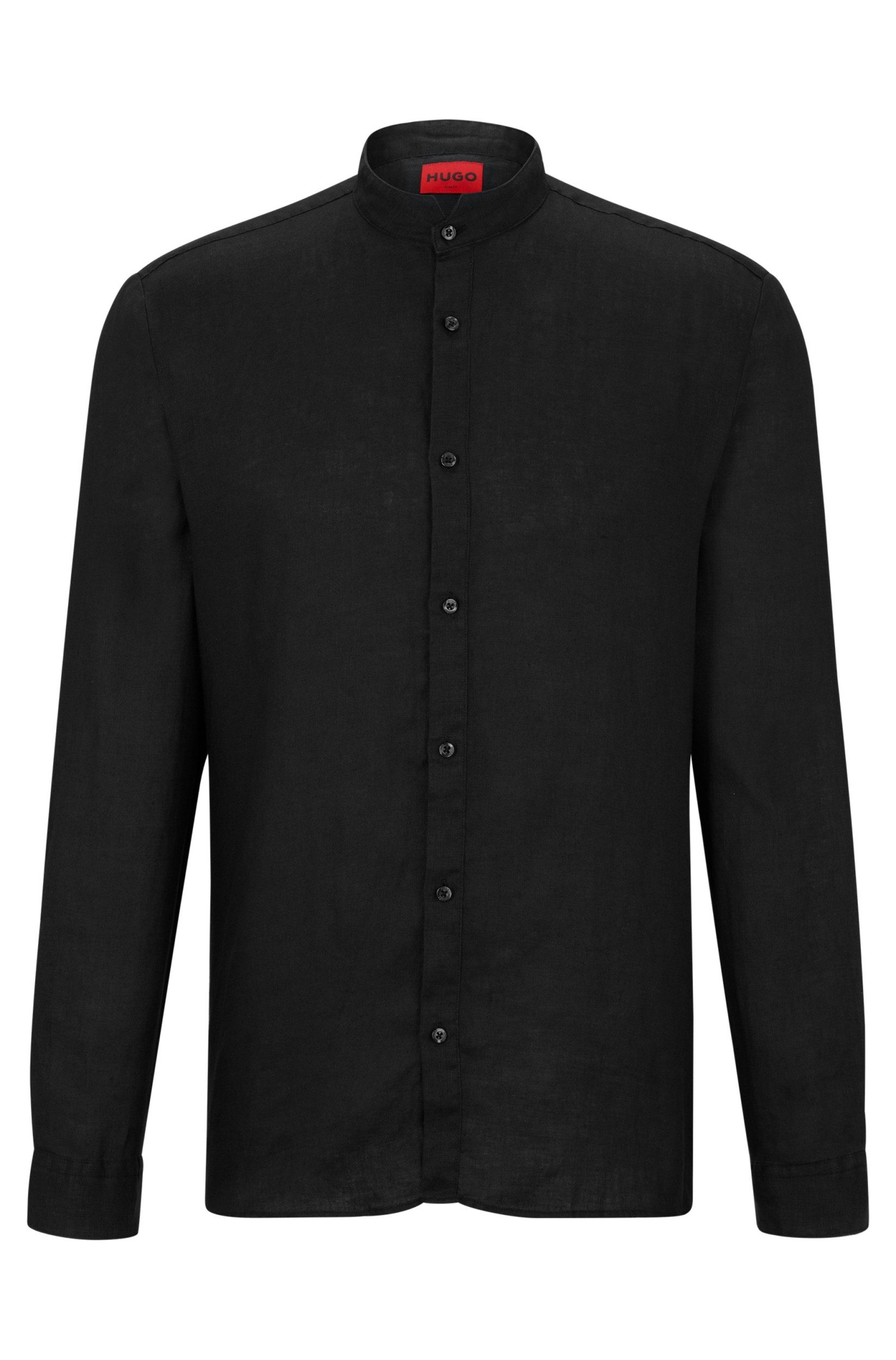 HUGO Langarmhemd Slim-Fit Leinen-Hemd mit Stehkragen günstig online kaufen