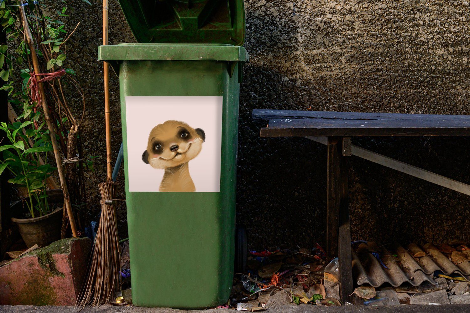 - Erdmännchen Mülltonne, St), (1 Mülleimer-aufkleber, Sticker, Wandsticker Abfalbehälter MuchoWow Rosa - Tiere Container,