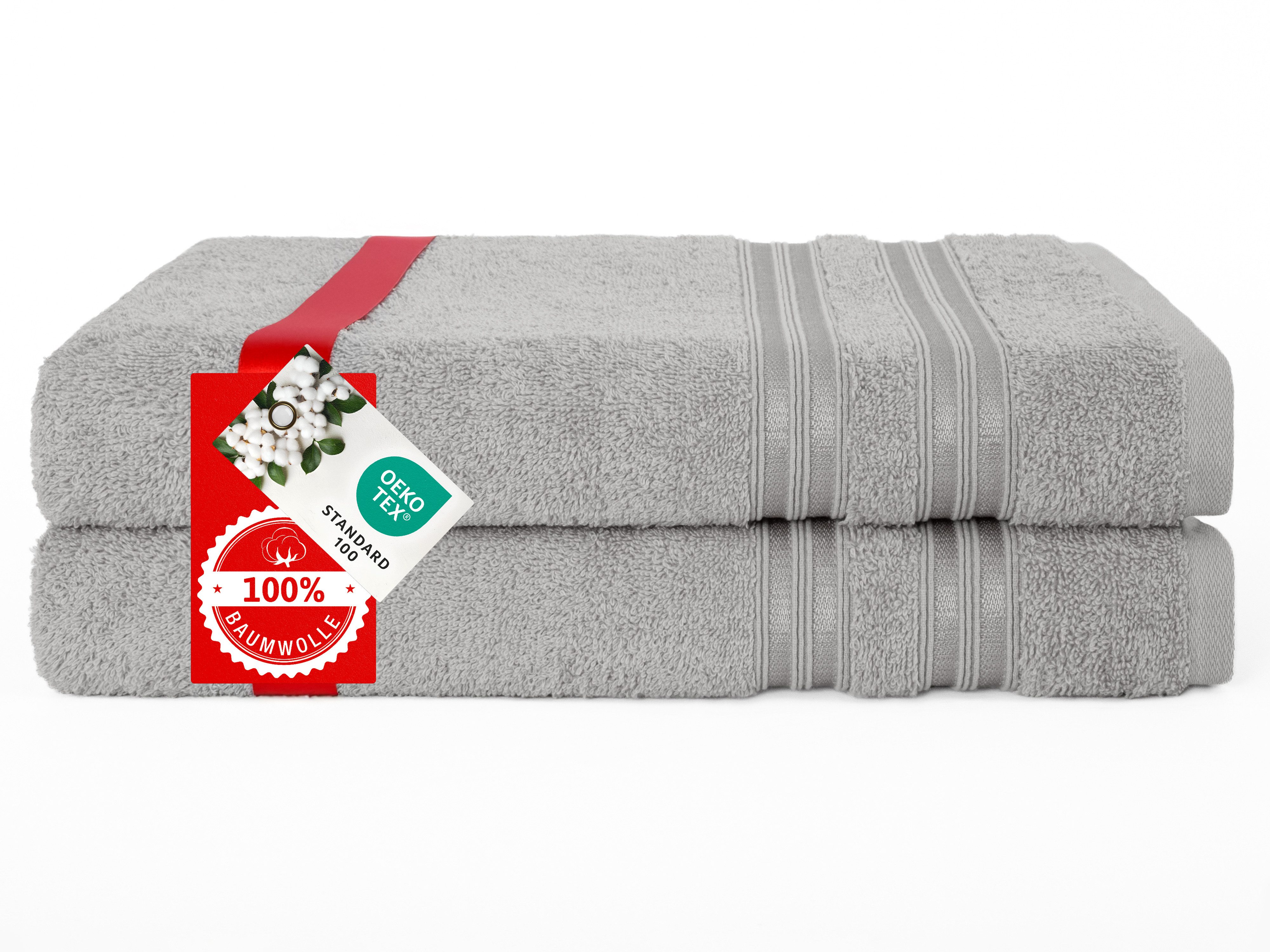 HAMMETEX Duschtuch 2er Set Badetücher 70x140 cm, 100% Baumwolle, Weich & Saugstark, Frottier (Set, 2-St), mit Bordüre, einfarbig, weich – Bild 3 von 5