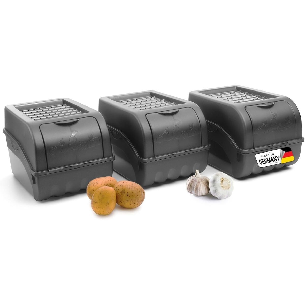 Novaliv Aufbewahrungsbox 19711-3xStuck (3 St), Kartoffel Aufbewahrungsbox 3x mittel 5L ANTHRAZIT GRAU Zwiebelbo