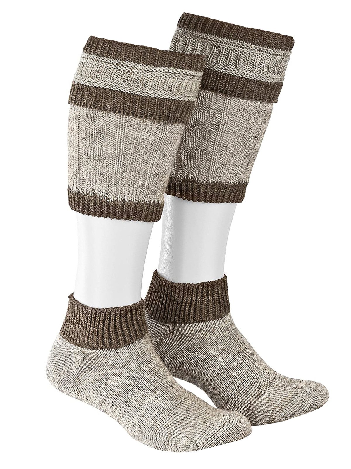 Moschen-Bayern Trachtensocken Trachtenstrümpfe Loferl Stulpen Wadenwärmer Wadelstrümpfe Beige-Braun (1 Paar - 2-teilig)