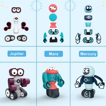 Silberstern Magnetspielbausteine 3 pädagogische magnetische Montageroboter für Kinder, (3 St), Baustein-Lernspielzeug-Set, Story-Roboter