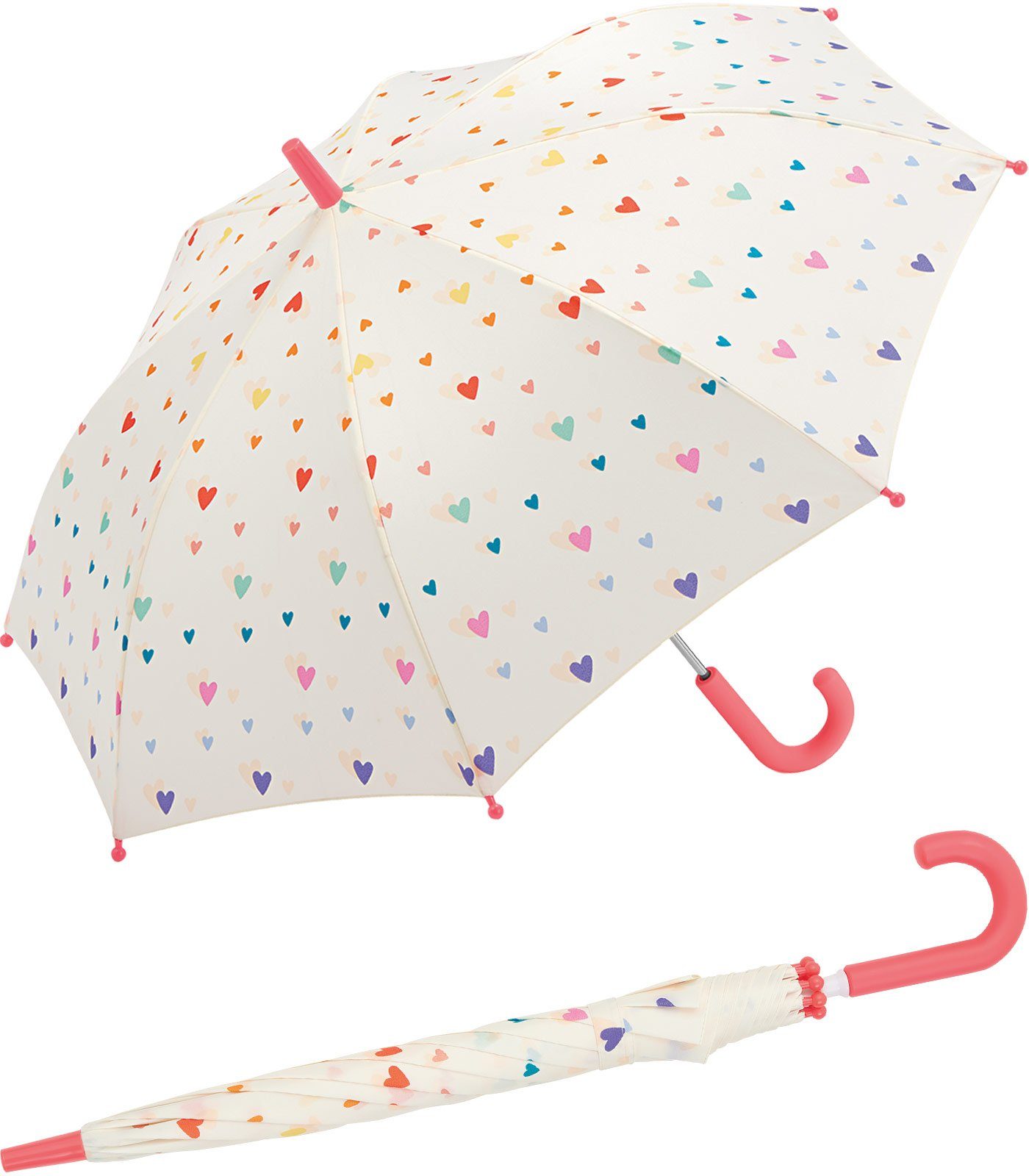für kleiner, Mädchen für Esprit Herzen-Design niedlichem, mit Stockregenschirm leichter Stockschirm Kinder, bunten
