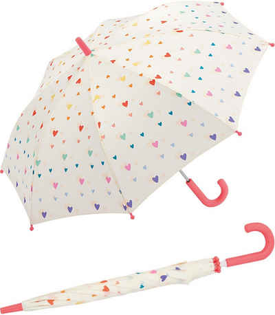 Esprit Stockregenschirm kleiner, leichter Stockschirm für Kinder, mit niedlichem, bunten Herzen-Design für Mädchen