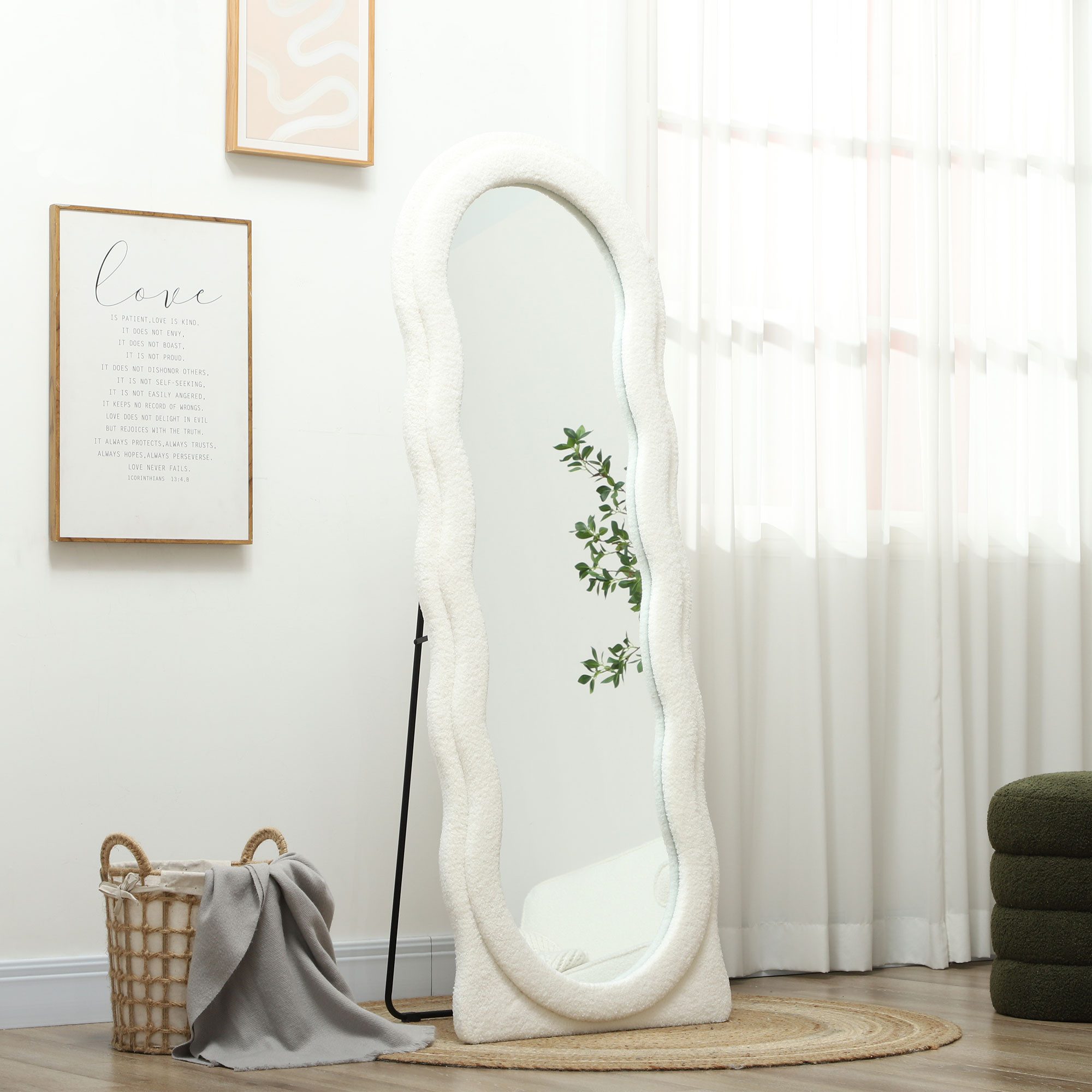 HOMCOM Standspiegel mit Wellendesign, Bruchsichere Glas günstig online kaufen