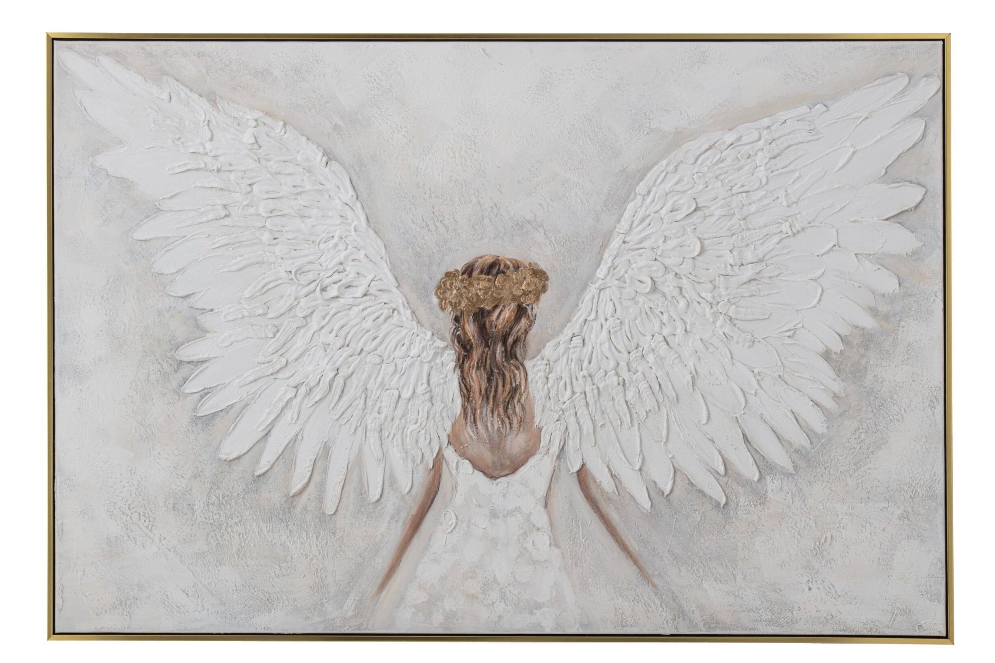 MF Gemälde Wandbild Engel Seraphiel Leinwand Weiß Gold 122x82cm, (1 St)