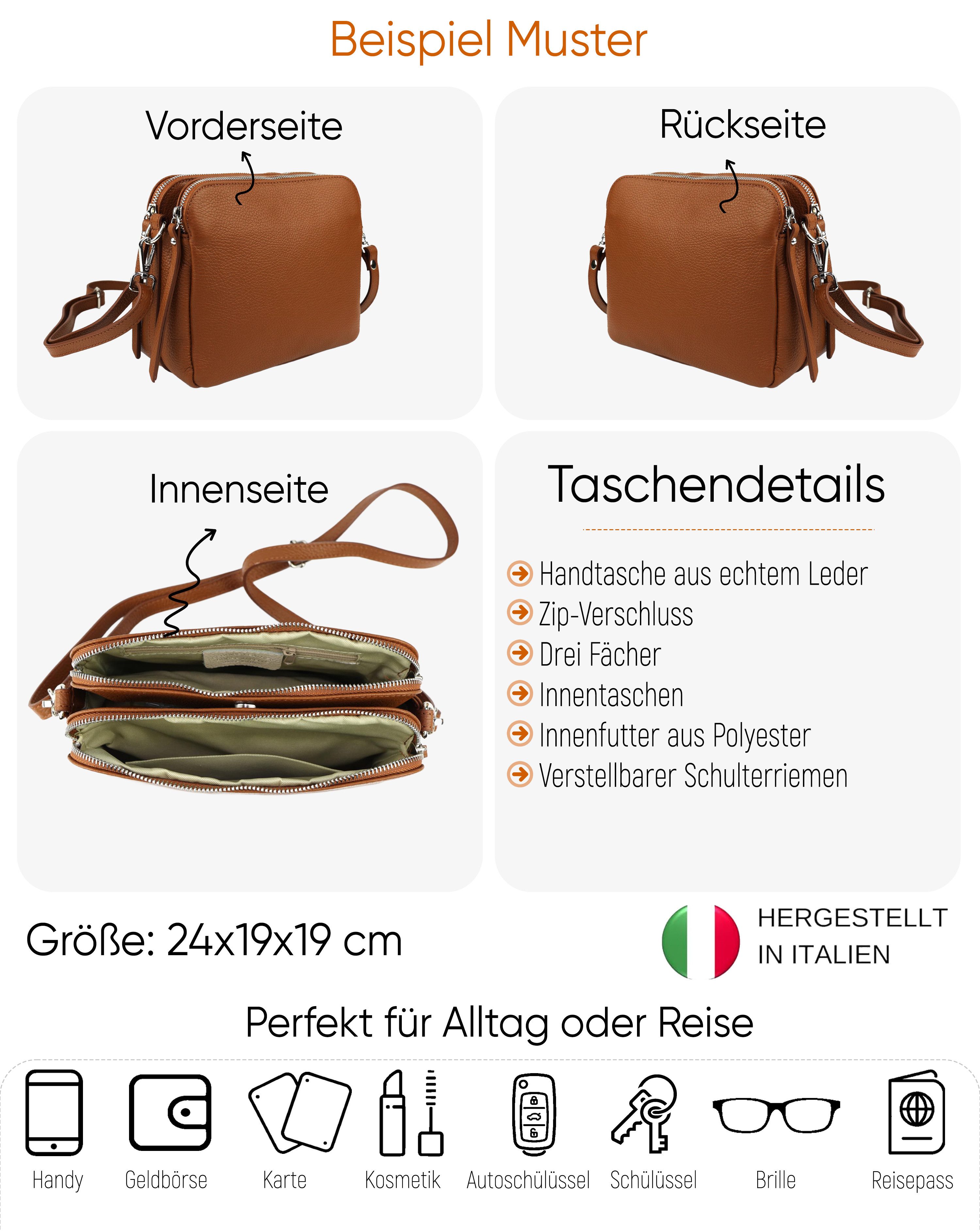 SEVA Schultertasche Umhängetasche mit 3 hauptfächer, Crossbody Tasche Damen Leder groß (verstellbaren Schulterriemen, 3Fächer, Echtleder, Erhältlich in verschie – Bild 2 von 4