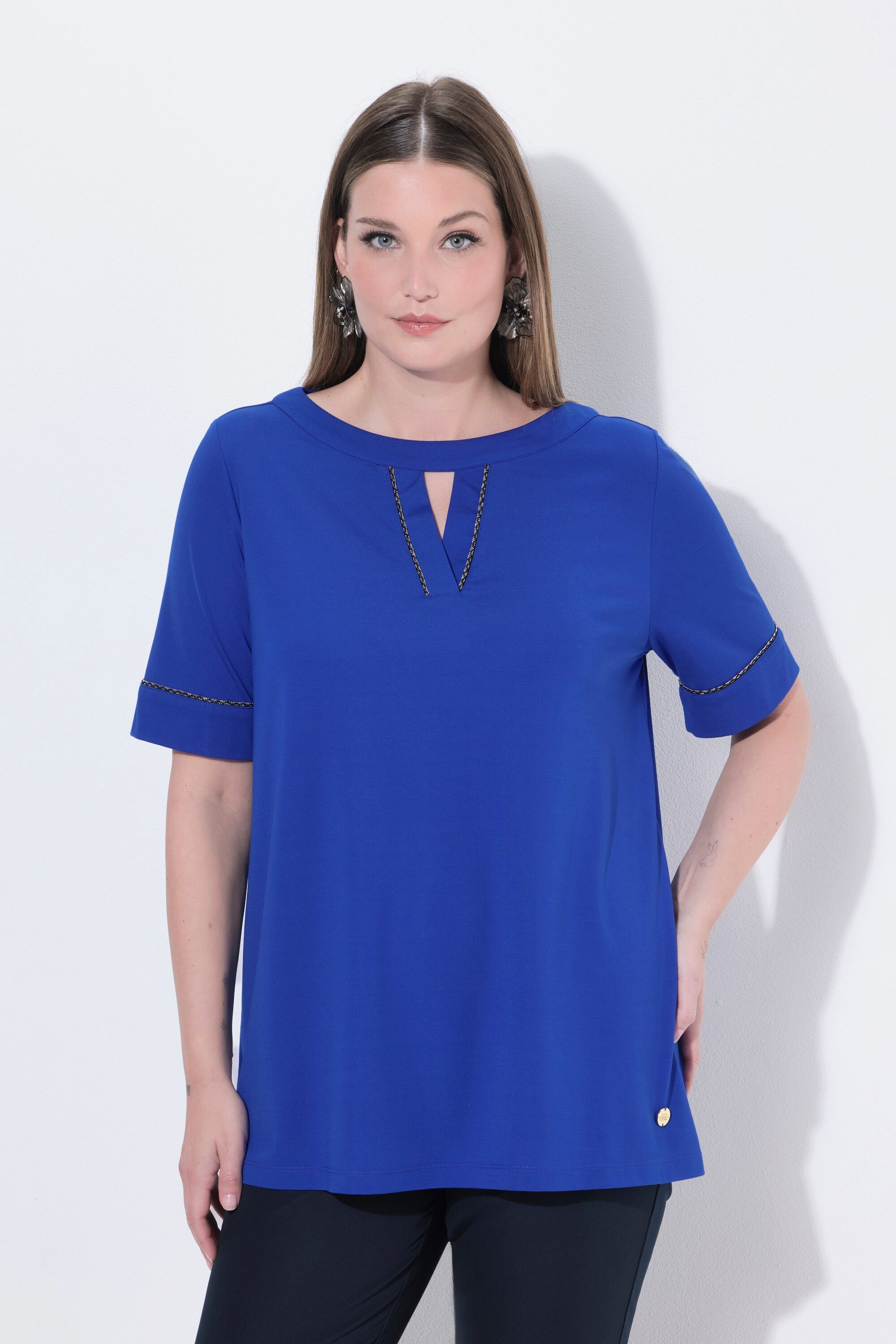 Ulla Popken T-Shirt Punto-Shirt A-Linie Zierband U-Boot-Ausschnitt