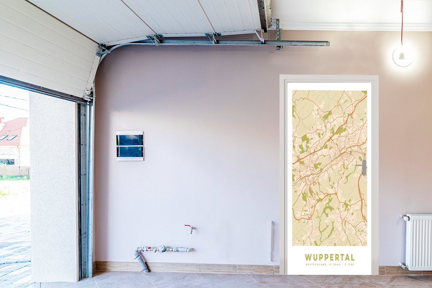 Tür, cm Türtapete bedruckt, (1 St), Fototapete Stadtplan 75x205 für - - Wuppertal Türaufkleber, Stadtplan - Matt, Vintage, MuchoWow