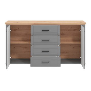 Homestyle4u Kommode Sideboard Anrichte Grau Holz Natur Wohnzimmerschrank mit Schubladen