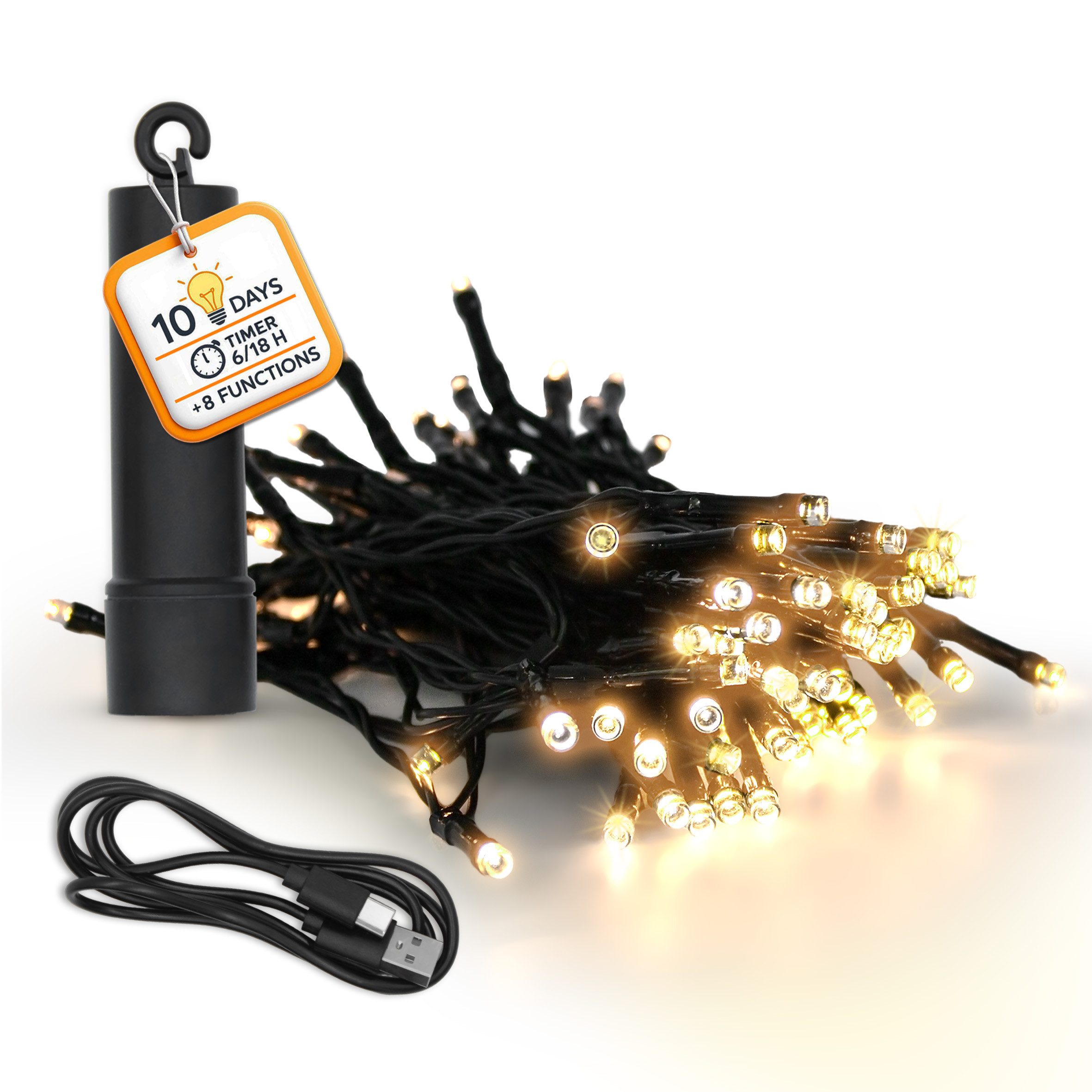 Spetebo LED-Lichterkette Akku Lichterkette per USB aufladbar bis 10 Tage Leuchtdauer, 100-flammig, per USB Anschluss wiederaufladbar