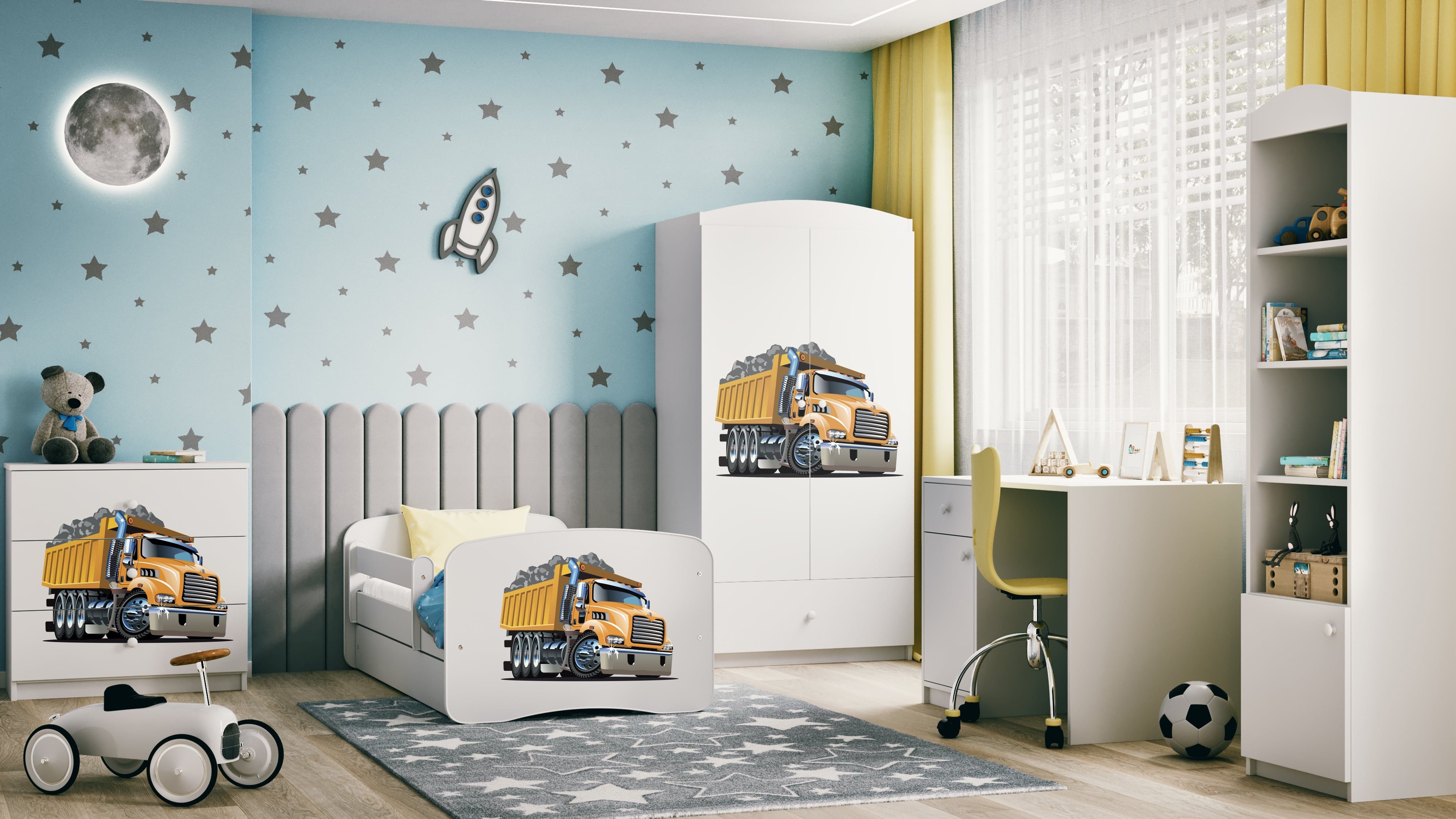 Raumhirsch Furniture Kinderkleiderschrank mit Motivauswahl - Kleiderschrank für Kinder (Kinderzimmerschrank für Jungen, Mit Ablagefächern & Kleiderstange) robuste Verarbeitung, kindgerecht, verschiedene Farben & Designs
