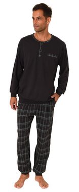 Normann Pyjama Herren Schlafanzug mit Bündchen und karierter Jersey Hose