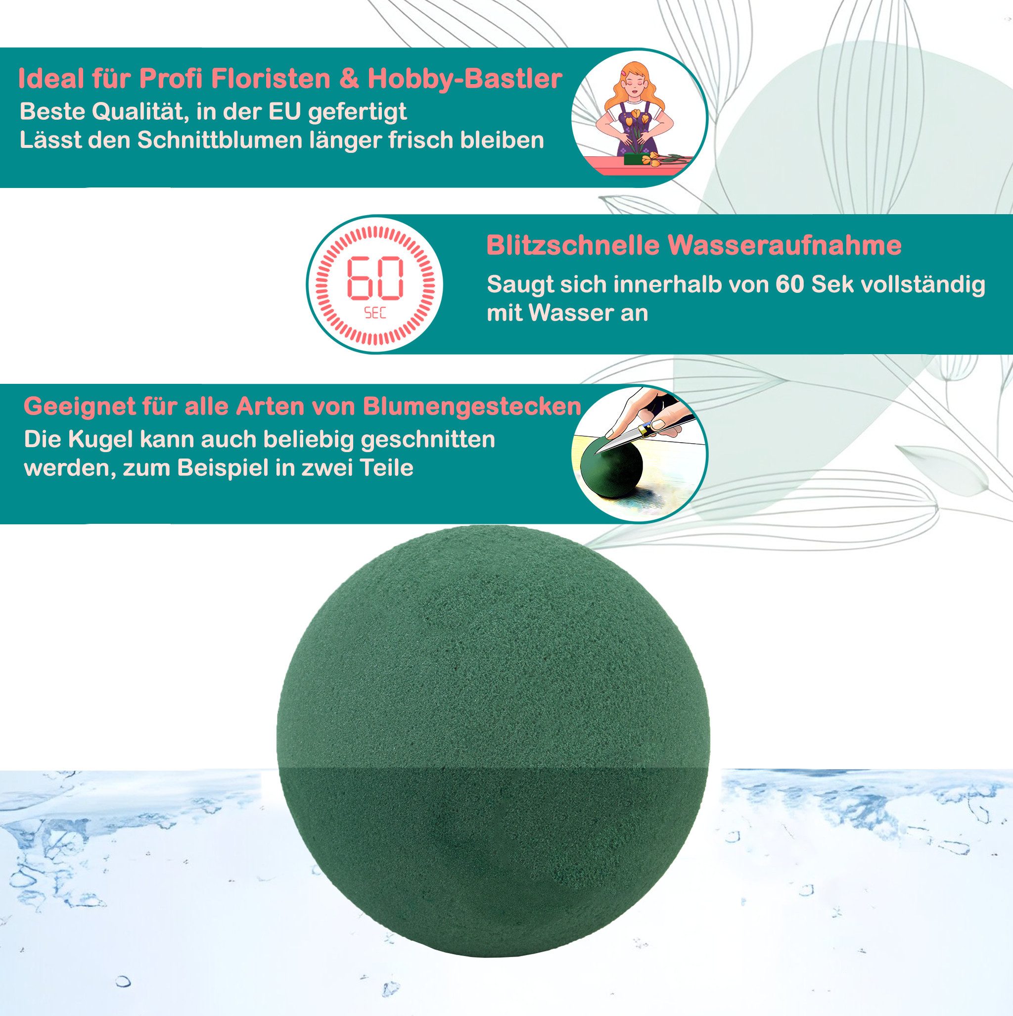 Creativery Bastelmoos, Nass Steckschaum Kugeln 12cm für Frischblumen 2er Set
