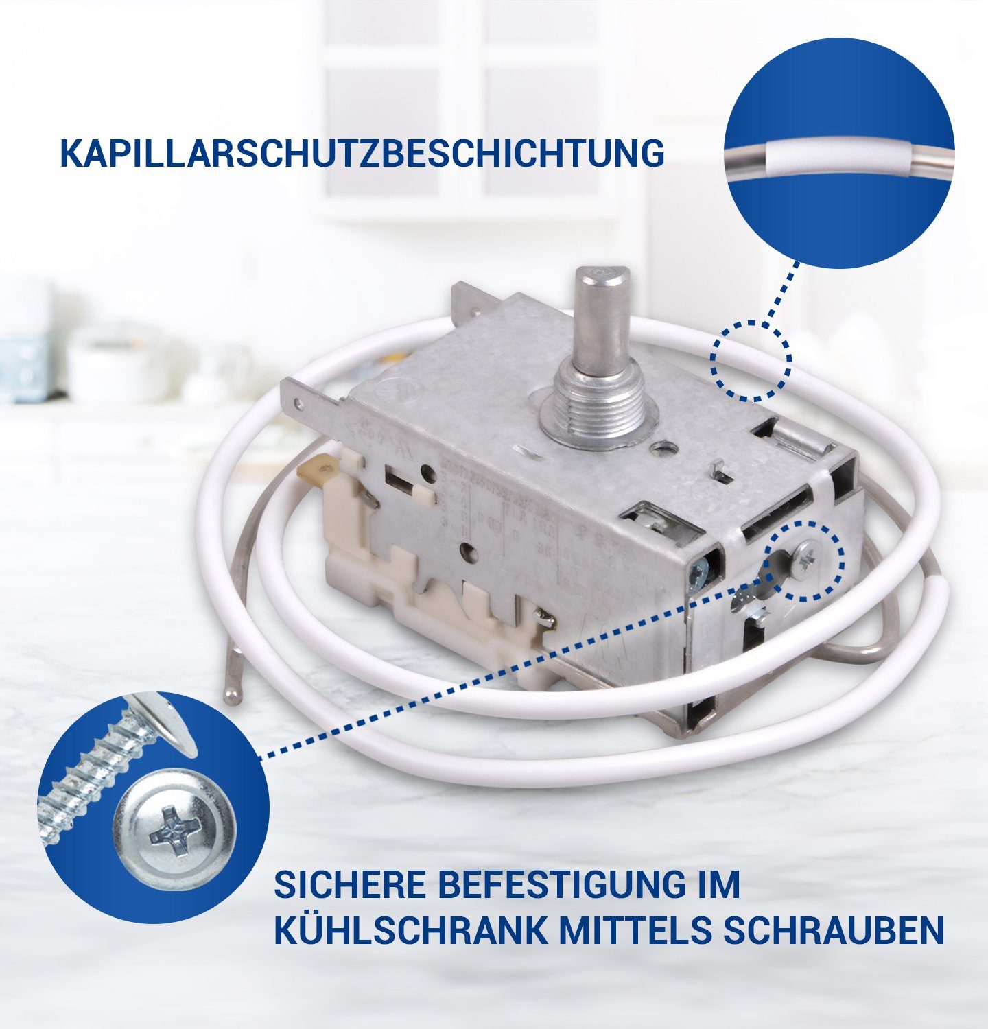 Kühlschrank, Thermodetektor für x 6151097 AMP Kühlthermostat Liebherr VIOKS Ersatz mm für 4,8 3