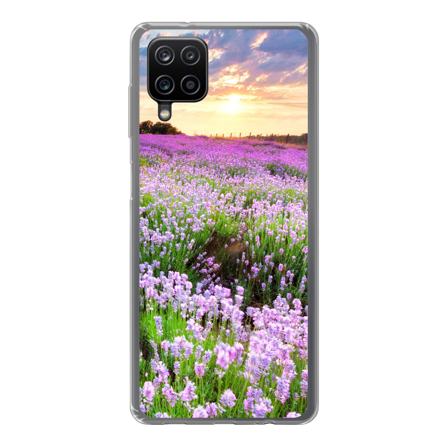MuchoWow Handyhülle für Samsung Galaxy A12 Blumen - Lavendel - Lila - Himmel - Sonnenunter, Smartphone-Bumper, Print, Handy Schutzhülle Dünn