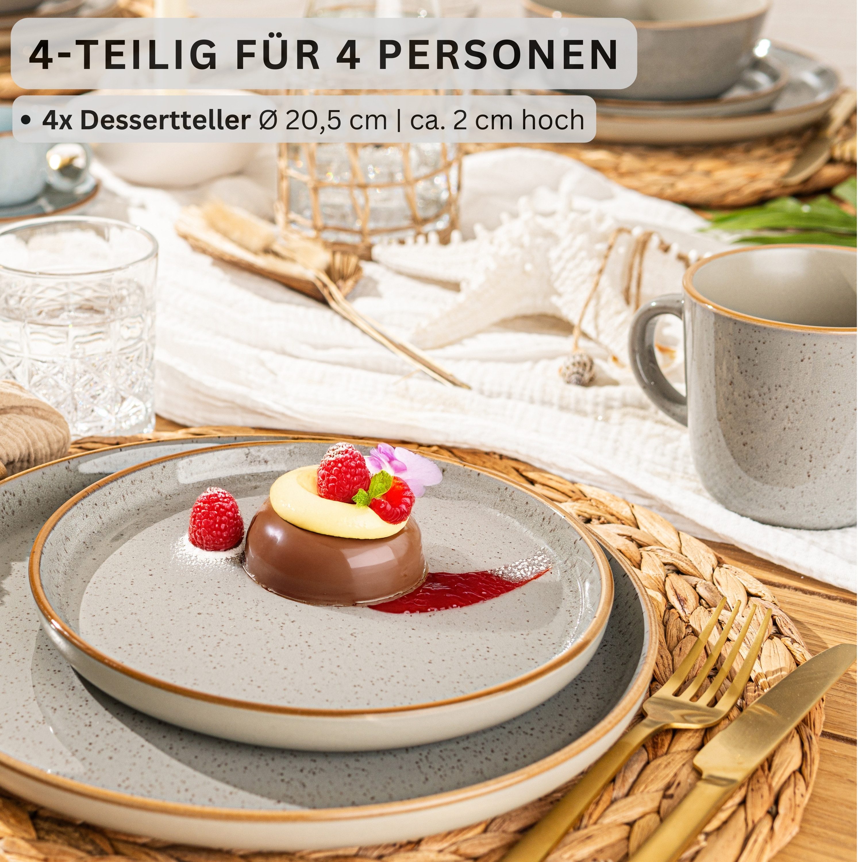 SÄNGER Teller Rio, (4 St), Rio Perlgrau, 4x Dessertteller, Steingut, Handmade, VALUE COLLECTION