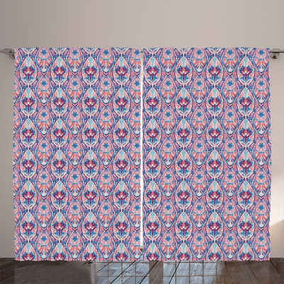 Gardine Gardinen mit Schlaufen und Haken 140 cm x 2 Vorhangbahnen, Abakuhaus, Abstrakt Bohemian Hippie Muster