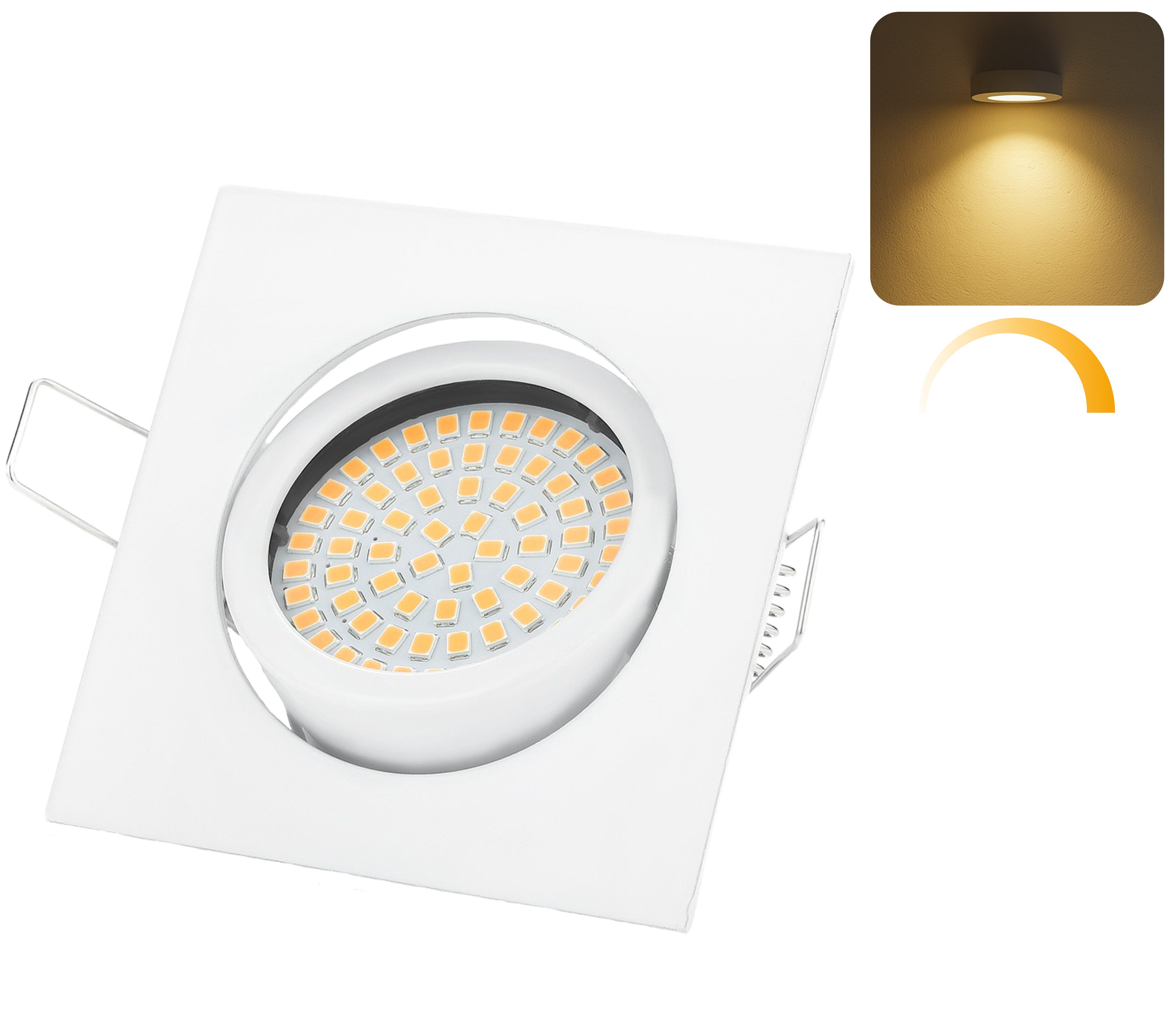 Sweet LED LED Einbaustrahler Schwenkbar Dimmbar 5W 230V 3000K Einbauleuchte Weiß Deckenspots Ø75, Dimmfunktion, 3000K, Warmweiß, Deckenspots, 82x82 mm, Einbauleuchte