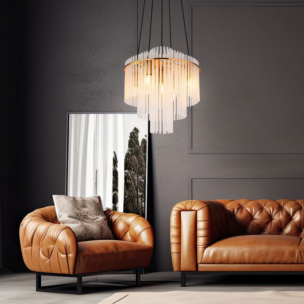 GLOBO LIGHTING Kronleuchter, Leuchtmittel nicht inklusive, Kronleuchter Hängelampe Pendelleuchte 5-Flammig E14 Glasstäbe H 120 cm