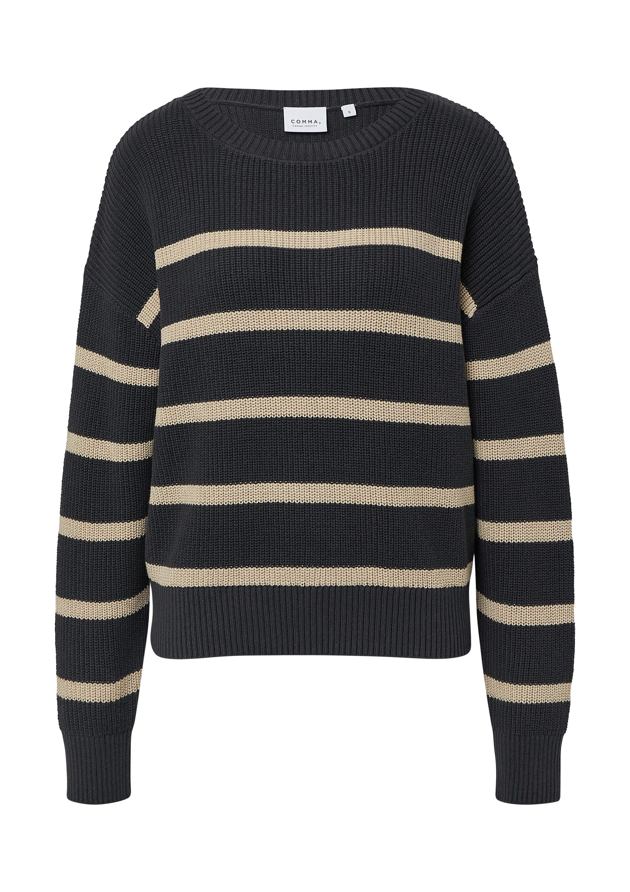 comma Longpullover Strickpullover Gestreifter Strickpullover aus Baumwolle günstig online kaufen