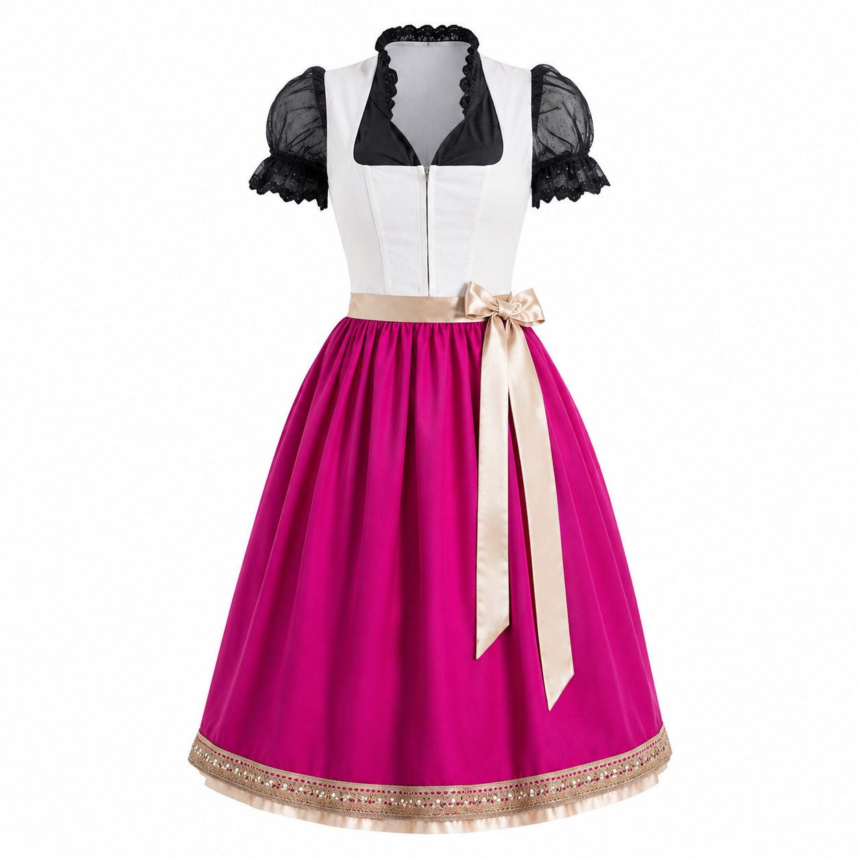 BenBag Dirndl Susi 2-tlg. Rosa Schürze, beigefarbener Rock & hellgraues Mieder (Spar-Set) Lieferung ohne Bluse
