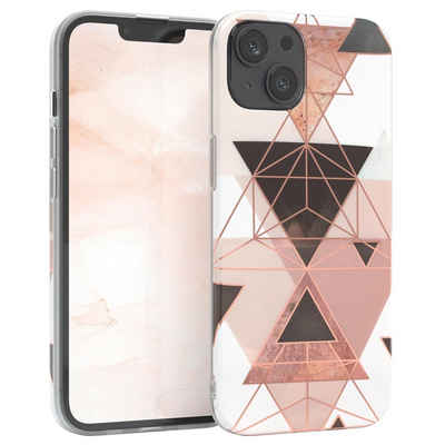 EAZY CASE Handyhülle IMD Motiv Cover für Apple iPhone 13 6,1 Zoll, Hülle mit Kameraschutz Slimcover Display Bumper Geometrie Rosa Braun