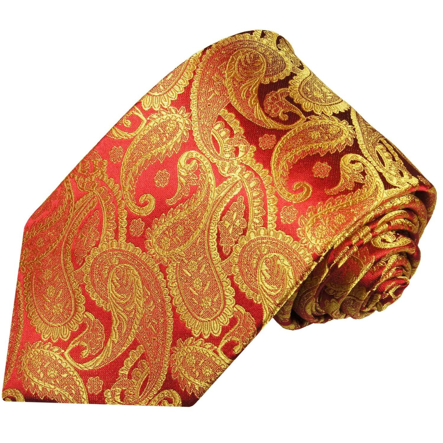 Paul Malone Krawatte Elegante Seidenkrawatte Herren Schlips paisley brokat 100% Seide Schmal (6cm), rot gold 695
