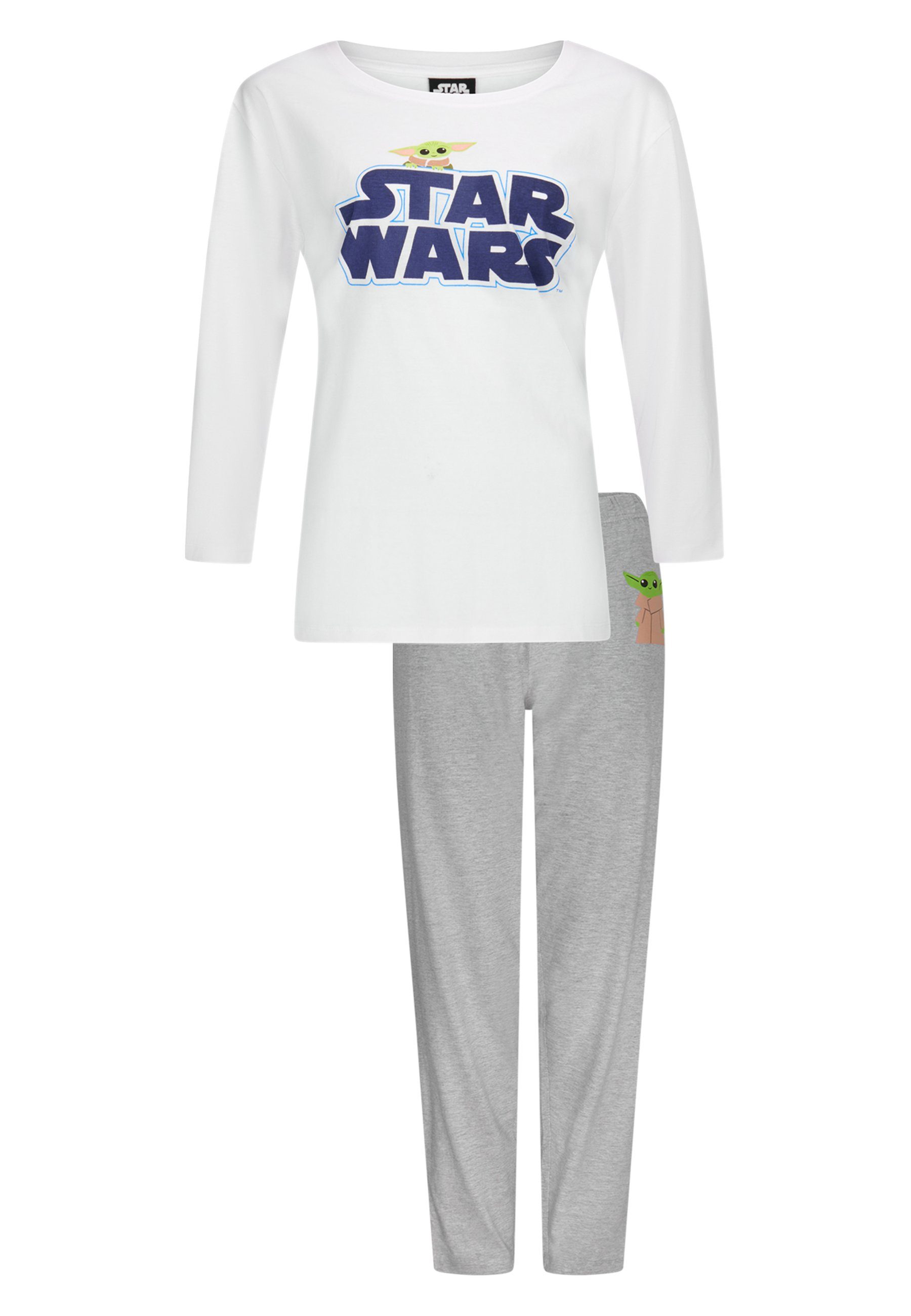 Star Langarm-Shirt Schlafanzug Wars mit tlg) Lang Pyjama-Set Damen Schlafhose (2 Yoda Wars Star