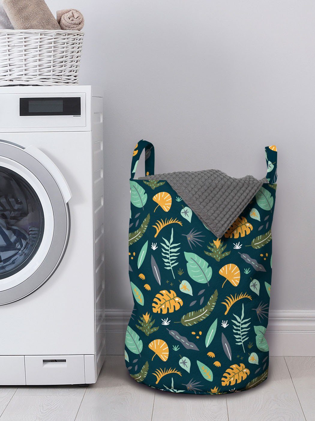 für Wäschekorb Pflanzen Wäschesäckchen Kordelzugverschluss mit Pattern Tropische Griffen Blätter Waschsalons, Abakuhaus