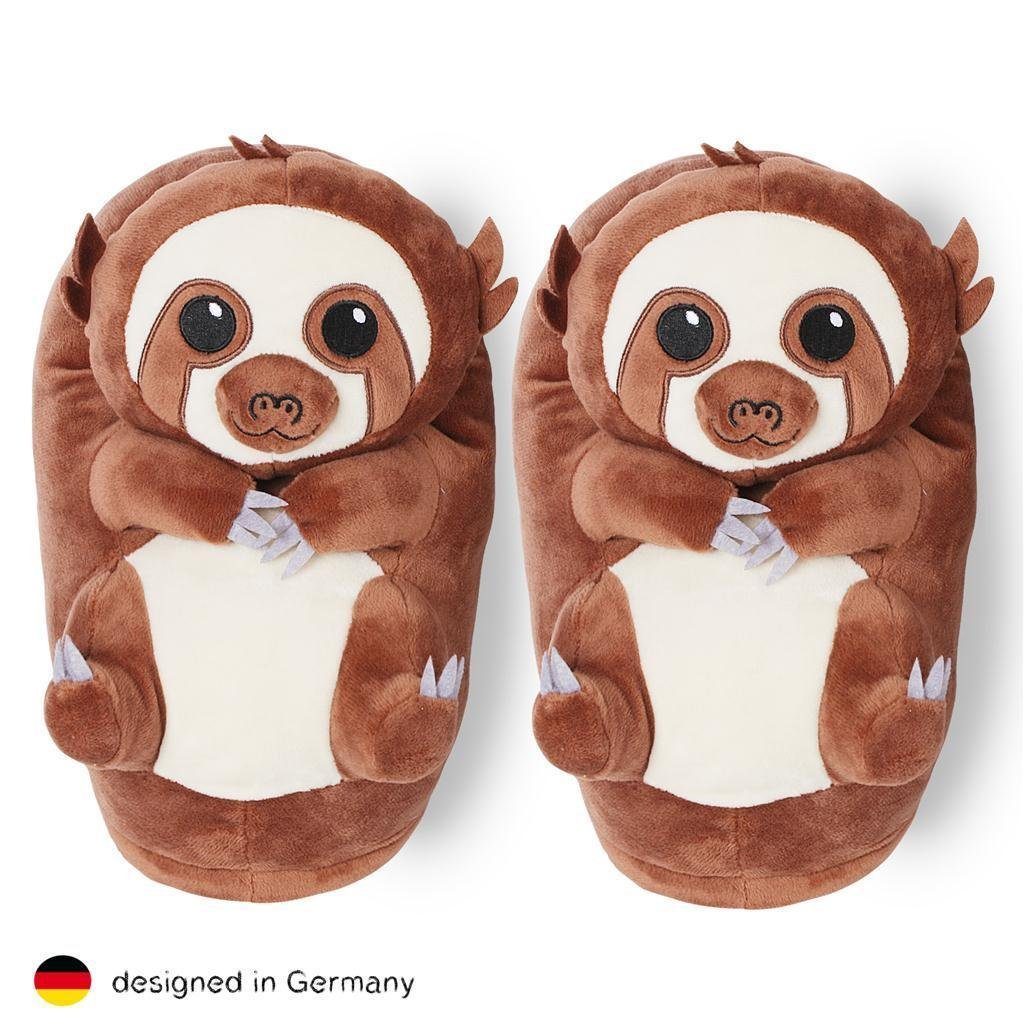 Corimori Tier Pantoffeln für Erwachsene Einheitsgröße 34-44 Plüsch Hausschuhe (Packung, Geschenk) EU Einheitsgröße 34-44, Henry das Faultier, für Kinder und Erwachsene