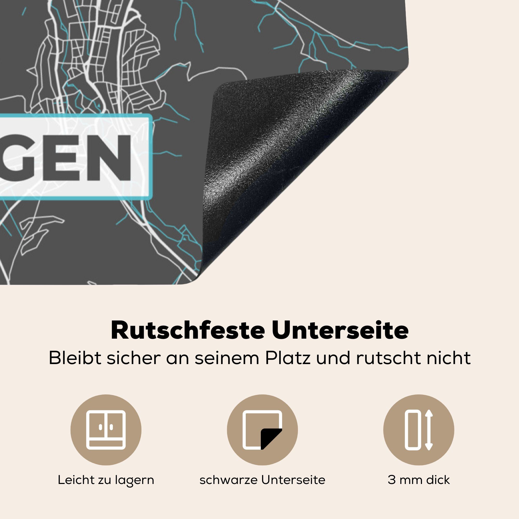 - - Ceranfeldabdeckung, - 78x78 (1 Deutschland, Arbeitsplatte küche MuchoWow Karte cm, Vinyl, - Reutlingen Stadtplan für Herdblende-/Abdeckplatte Blau tlg),