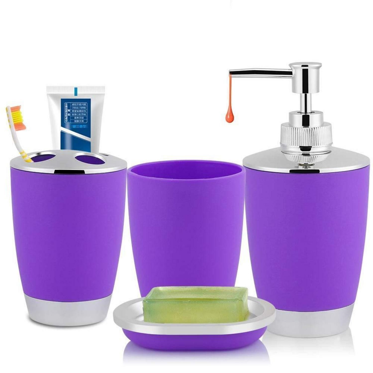 LuxusKollektion Zahnputzbecher Badezimmer-Set 4-tlg Lila, (1-St)