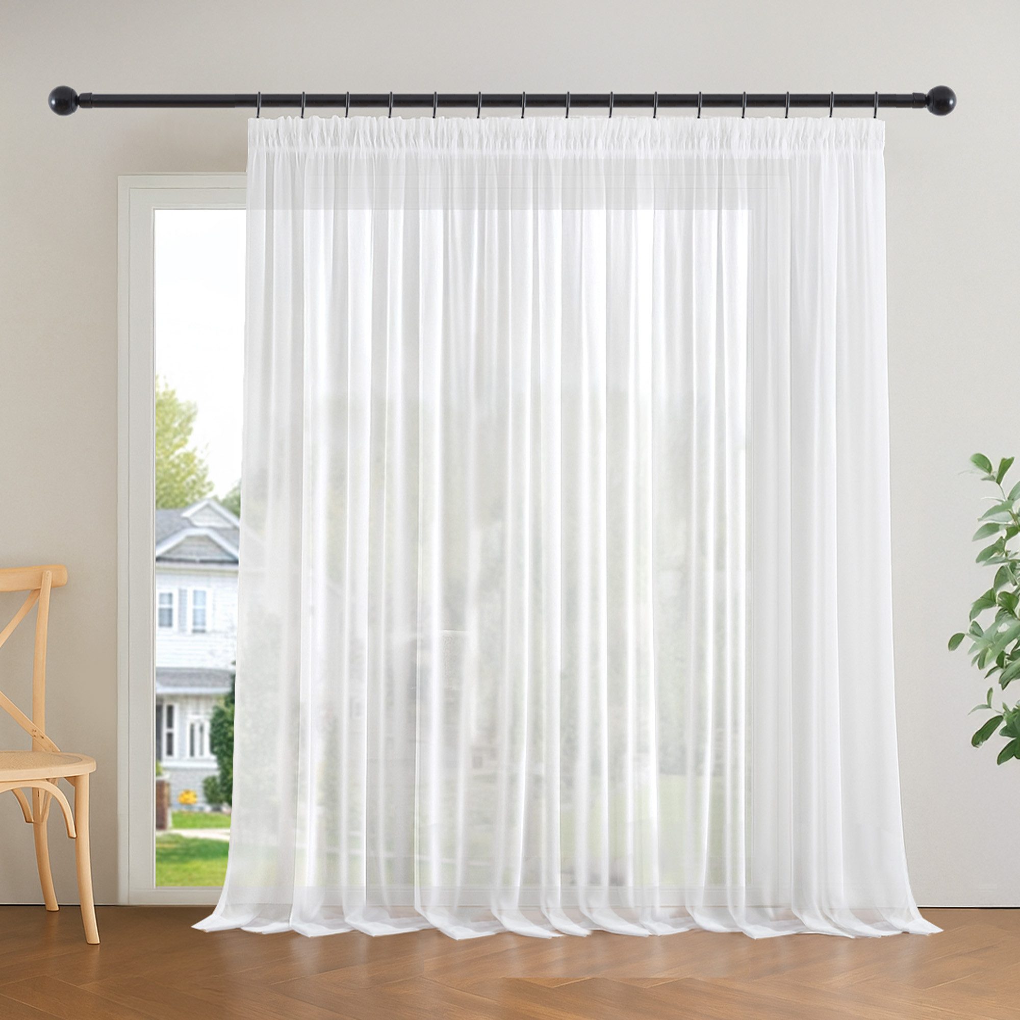 Deconovo Vorhang Voile Gardinen mit Kräuselband Polyester 3-Faden Webung 1er Set
