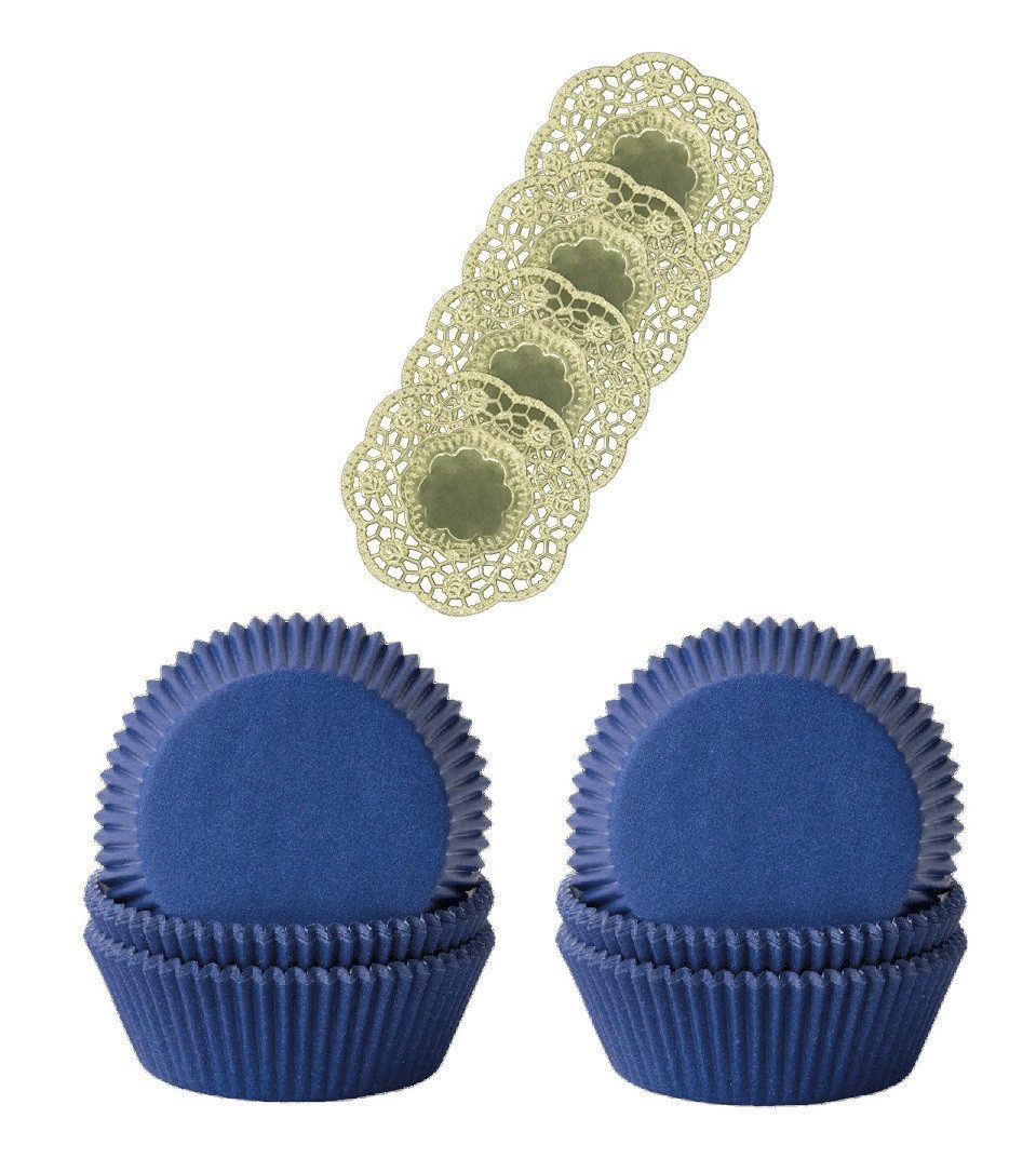 Demmler Muffinform 2er Set Blau - Inklusive Tassendeckchen in Gold, zum Dekorieren und Backen von Muffins - Made in Germany