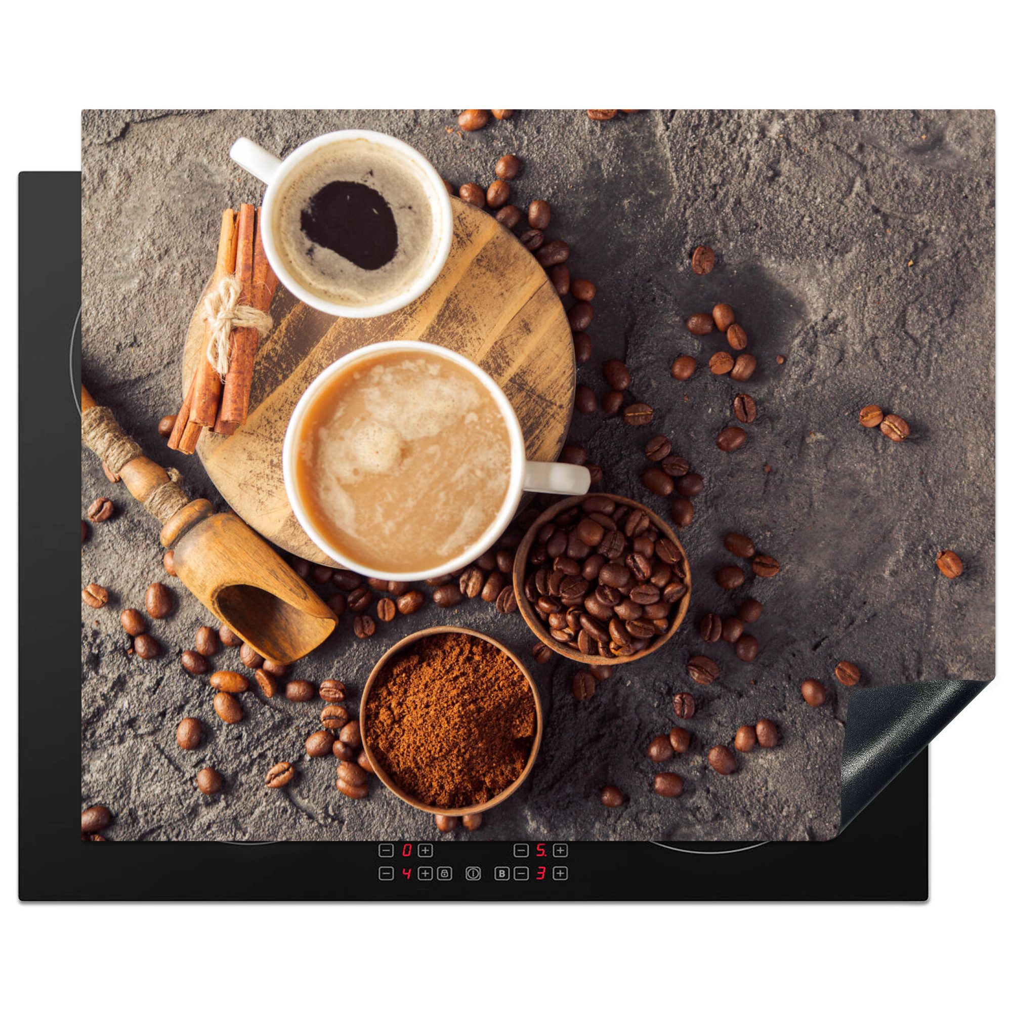 MuchoWow Herd-Abdeckplatte Kaffee - Beton - Kaffeebohnen, Vinyl, (1 tlg), Herdabdeckplatten für Ceranfeld, Induktionsschutz, 65x55 cm