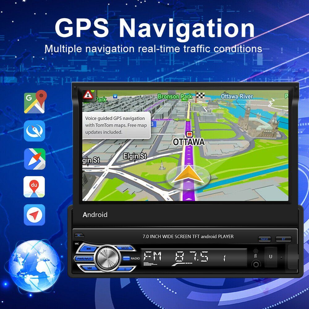 7 USB DIN (FM-Bereich: GABITECH Zoll 1 ~ 108 Autoradio 12 Navigation mit 87,5 MH) GPS FM Android Autoradio Bluetooth