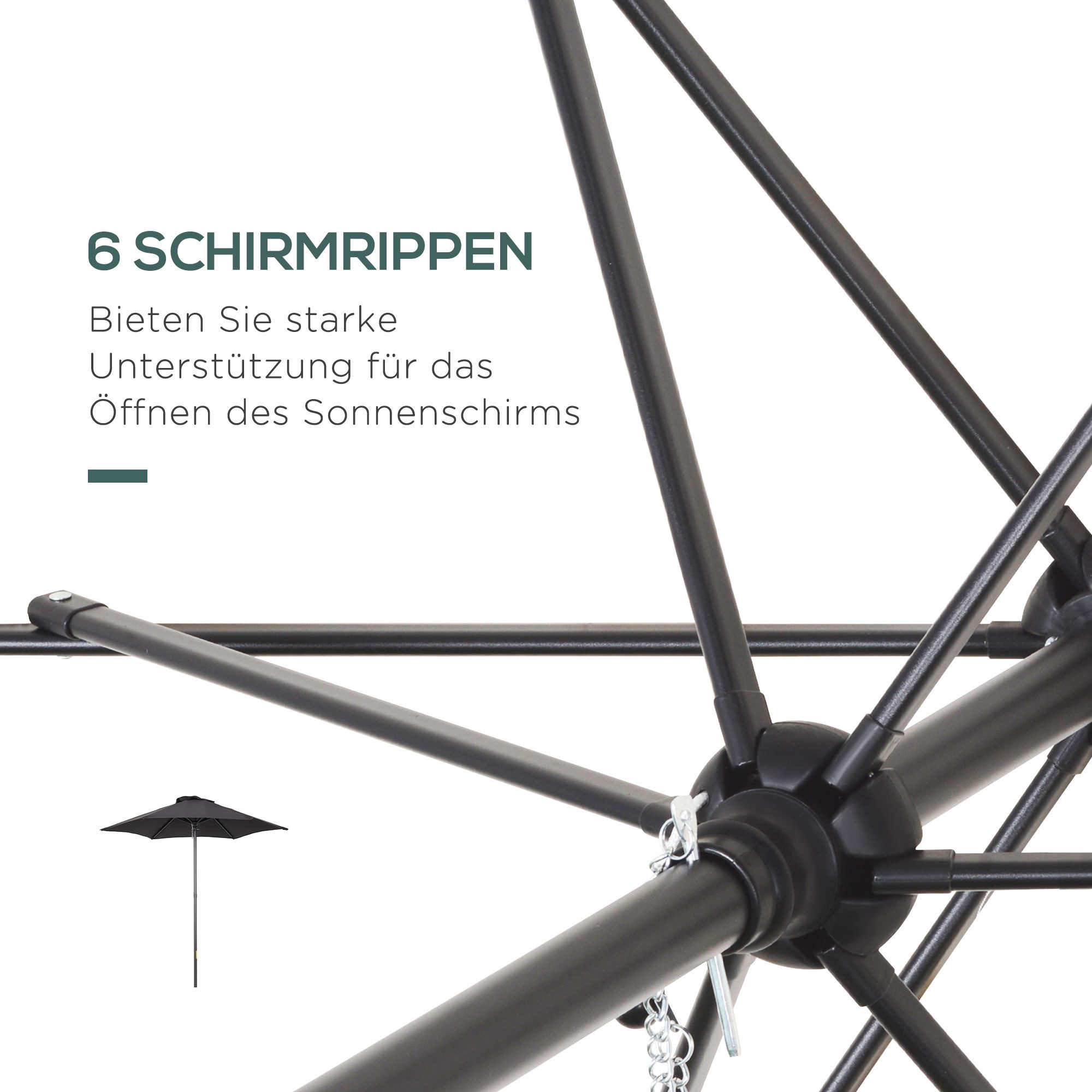 Outsunny Sonnenschirm sechseckig, windfest, stabil, LxB: 196x196 cm, Balkonschirm, Strandschirm, für Strand Balkon Terrasse Garten, Schwarz
