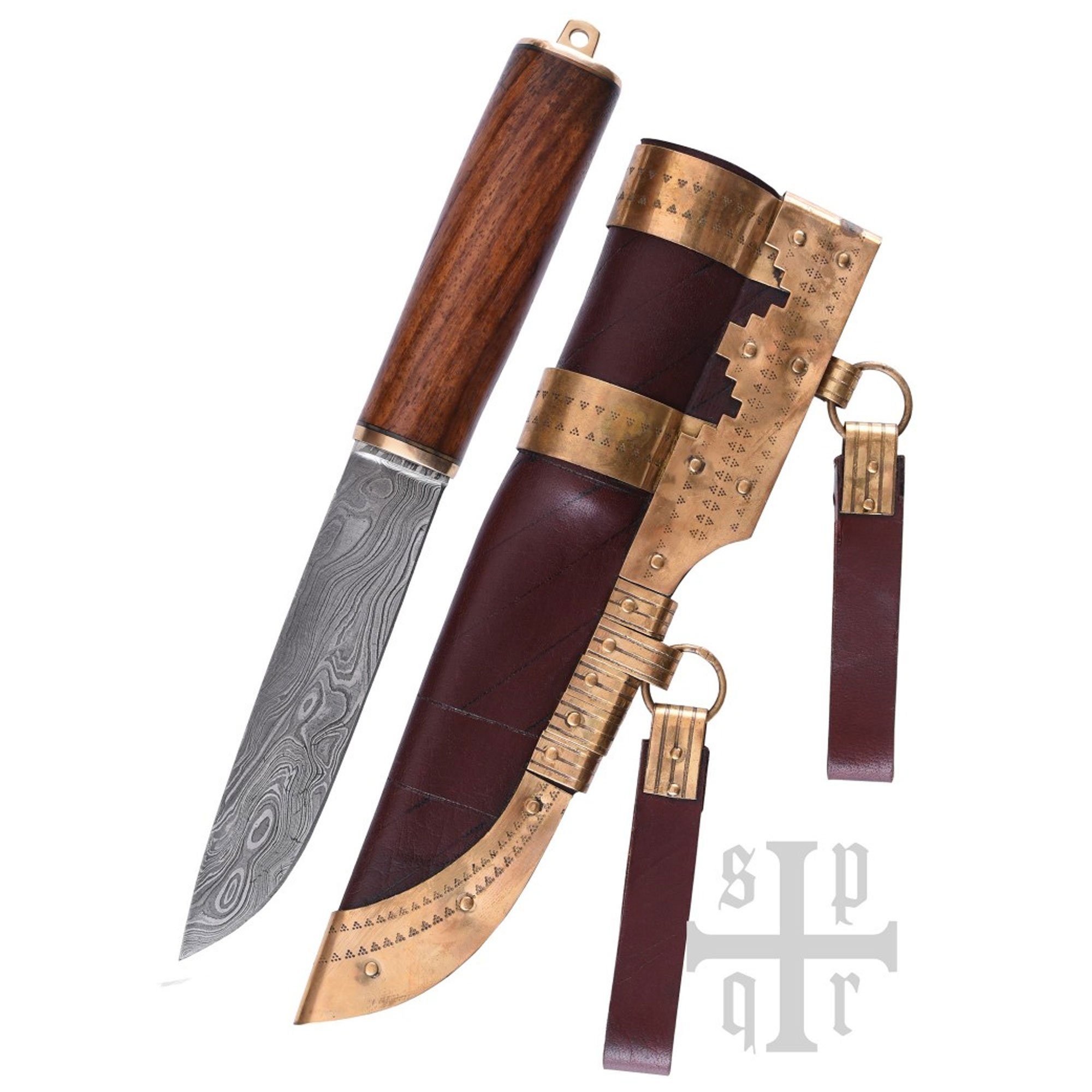 Battle Merchant Universalmesser Wikinger-Messer aus Damaststahl mit Holzgriff