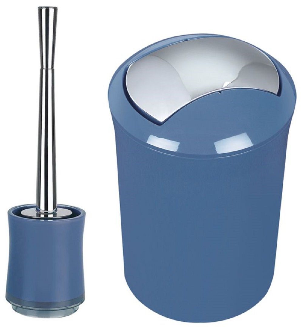 spirella Badaccessoires-Sets SYDNEY, Badezimmer-Set, 2-tlg., bestehend aus Kosmetikeimer Schwingdeckel 5L, WC Bürste, Acryl, stylisher Look, blau glänzend, Kombi-Set