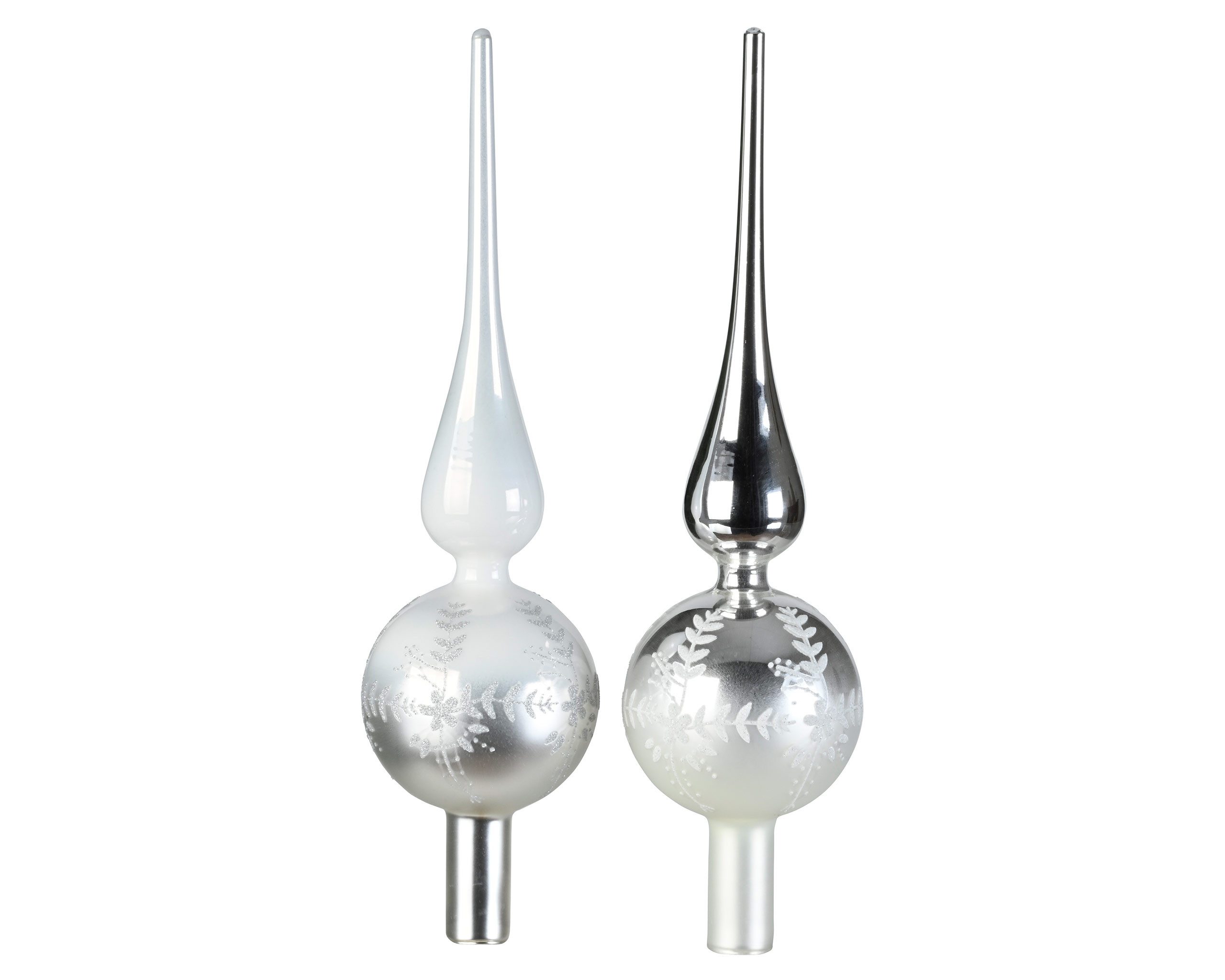 Kaemingk Christbaumspitze, Christbaumspitze Glas Ornamente 31cm 1 Stück sortiert Silber / Weiß