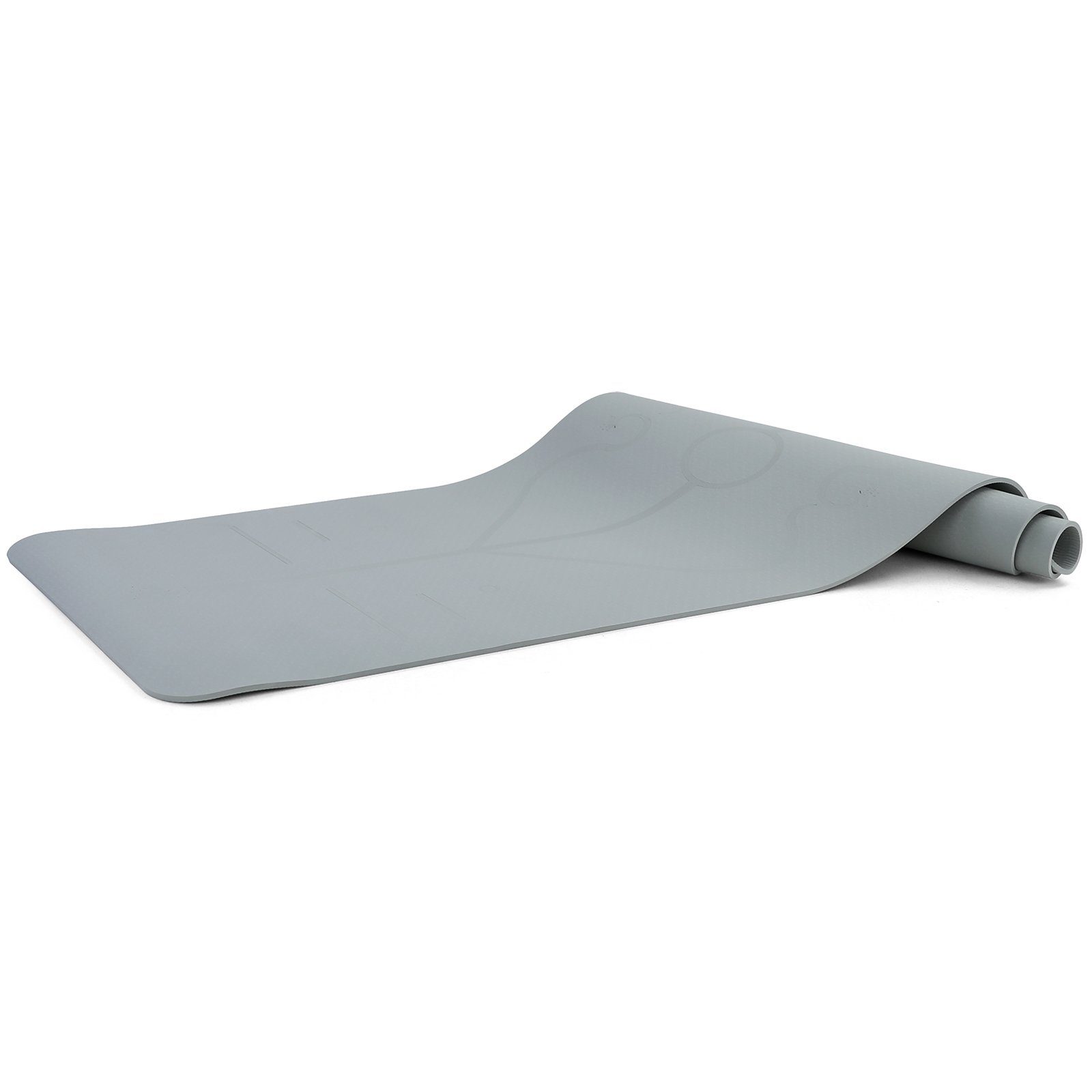 Yogamatte TPE Yoga Matte mit Yoga Symbolen Gymnastikmatte Grau 182x61cm 7mm
