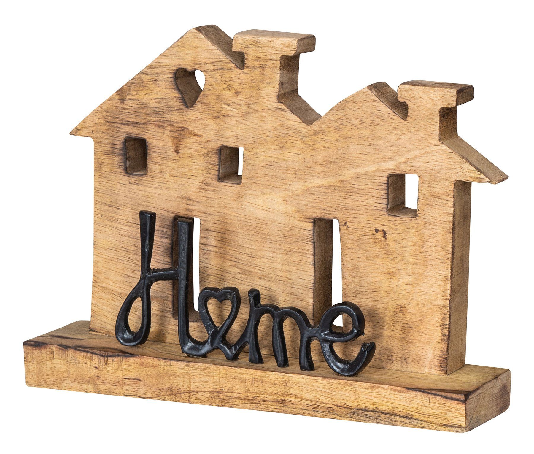 Levandeo® Dekoobjekt, Aufsteller Haus H20cm Home Schwarz Mango Metall Schriftzug Holz Deko