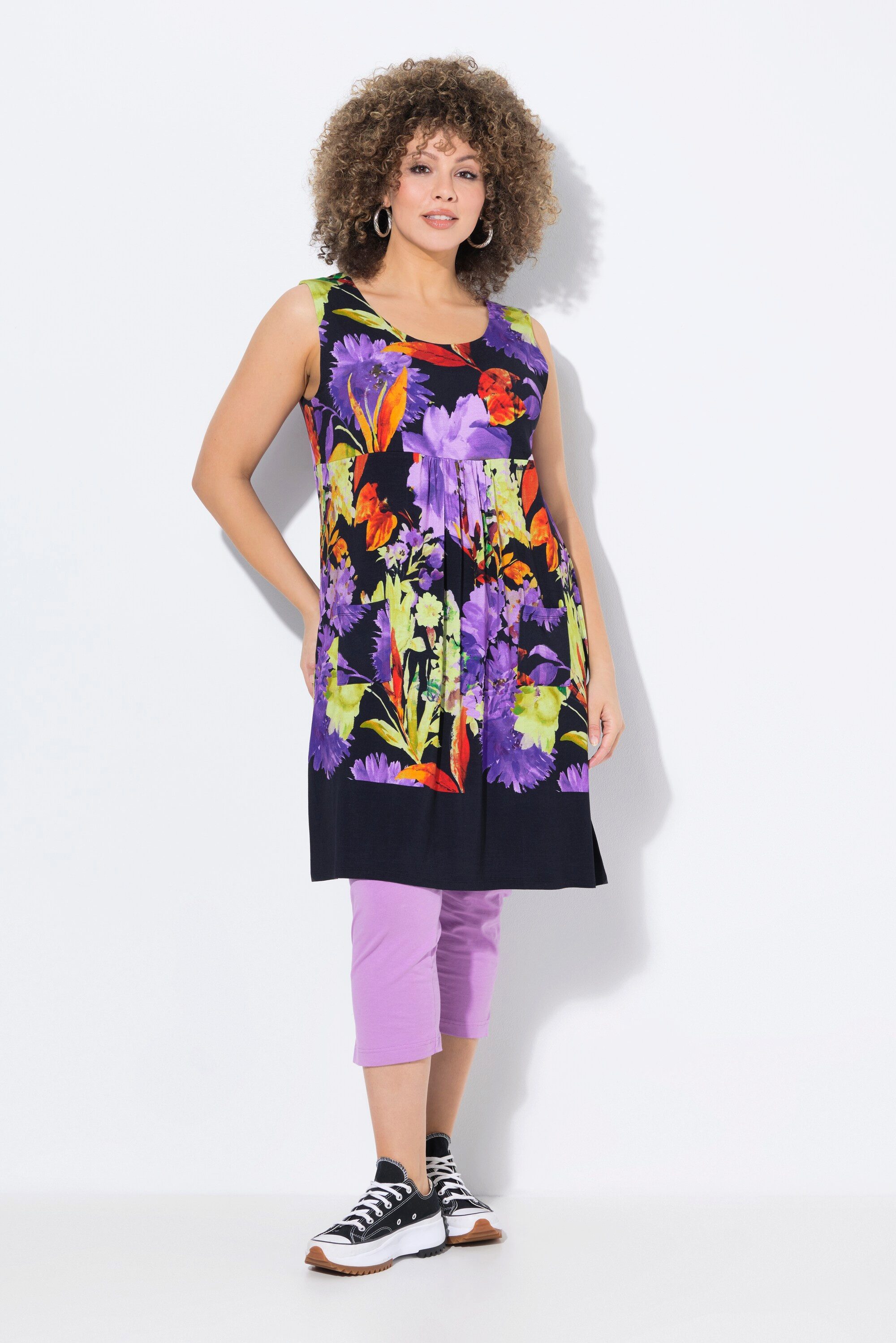 Minikleid Jerseykleid bedruckt A-Linie Rundhals ärmellos