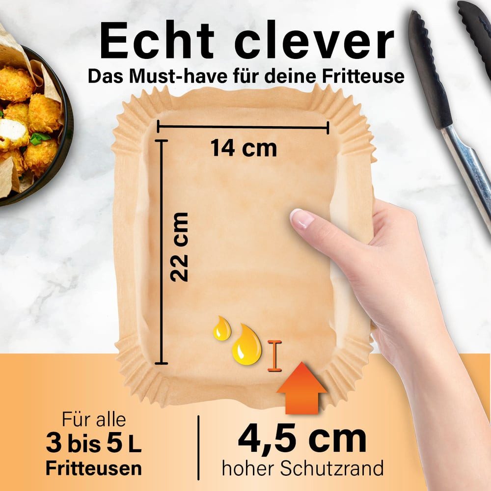 GOURMETmaxx Backpapier für Doppelkorb-Airfryer - 100 Stück – 22 x 14 x 4,5cm, Airfryer Heißluftfritteuse Einwegschalen Baking Paper