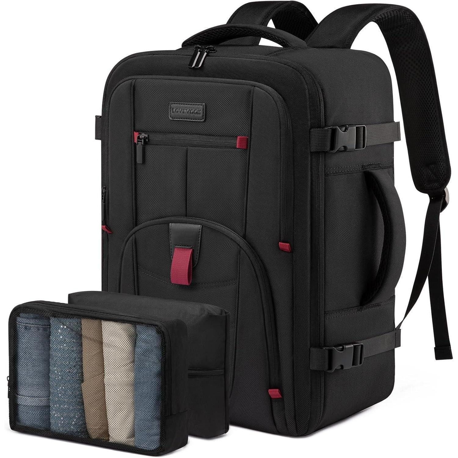 LuxusKollektion Kofferrucksack Handgepäck Rucksack Flugzeug Reiserucksack Damen Herren 40l Schwarz