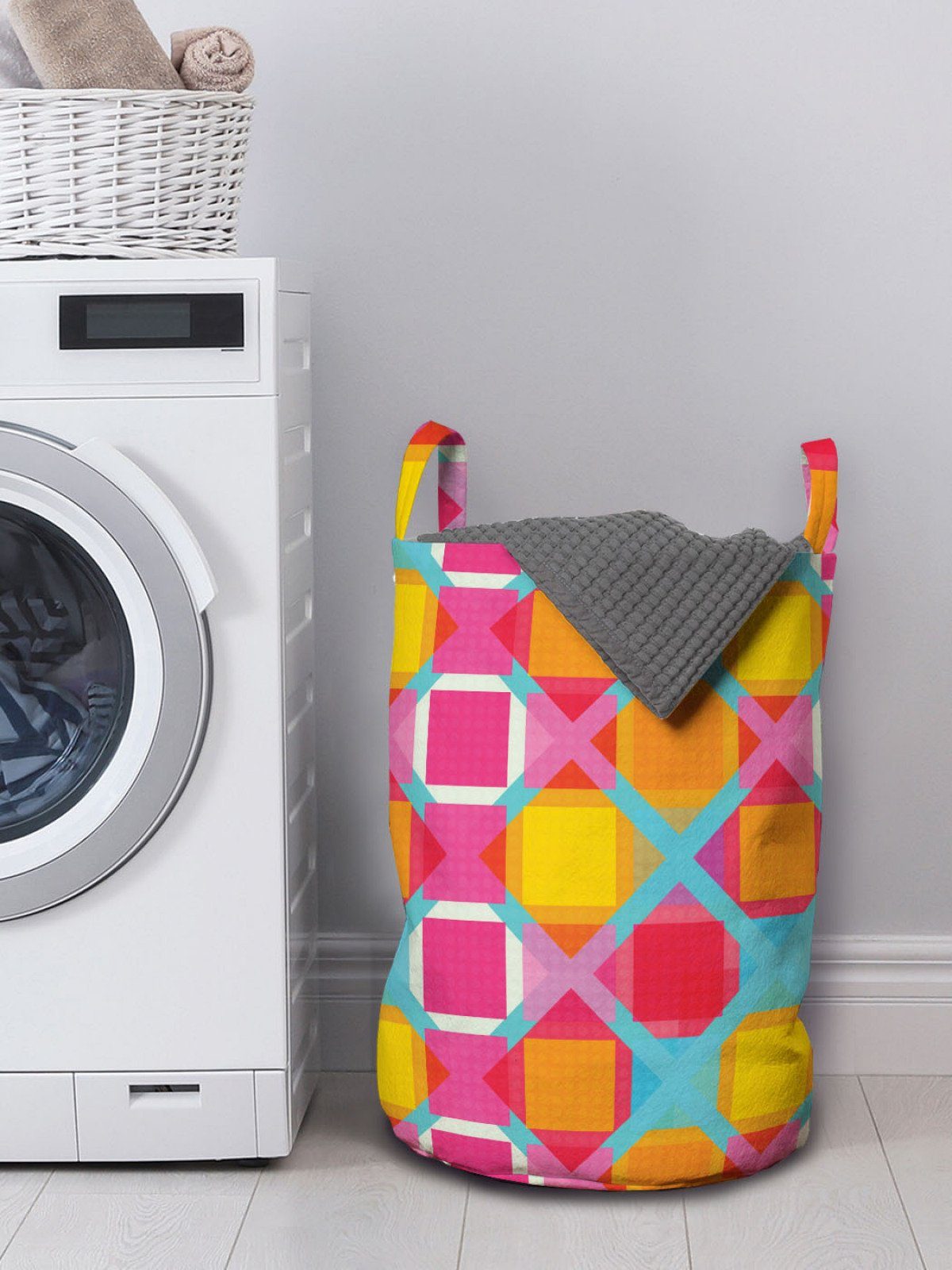 Abakuhaus Wäschesäckchen Wäschekorb mit Abstrakte Waschsalons, Geometrisch für auf Zeile Griffen Kordelzugverschluss Gitter